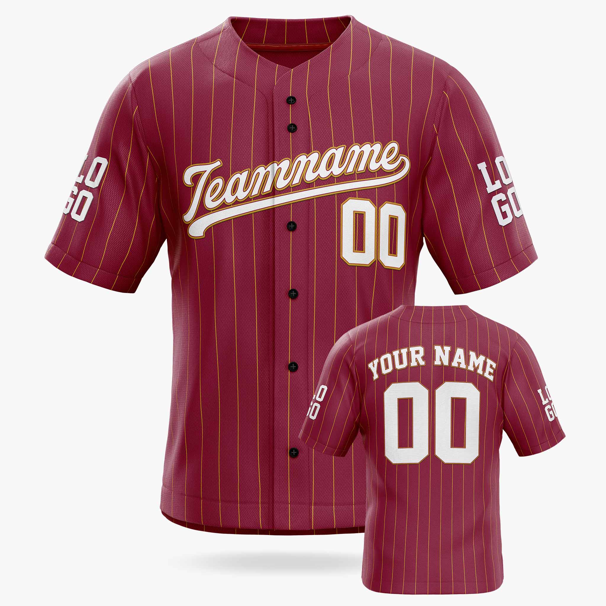 Custom Pinstripe Baseball Jersey Burgundy Gold and White - Design