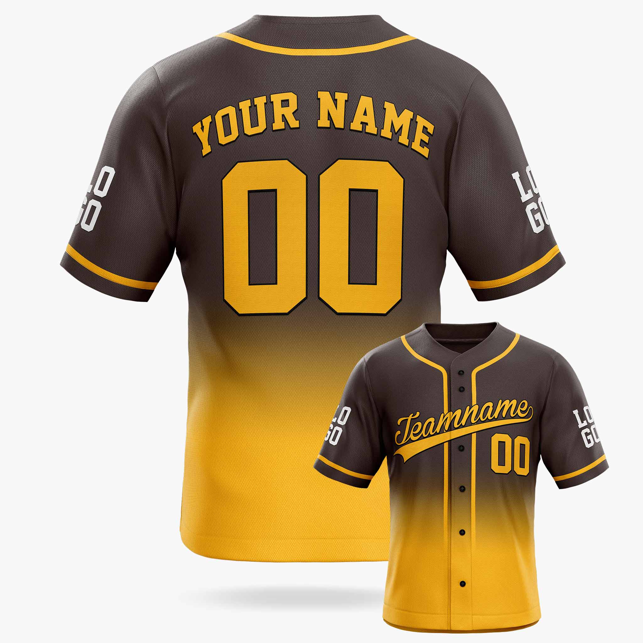 Custom Gradient Baseball Jersey Brown and Yellow With Piping - Design Your Own