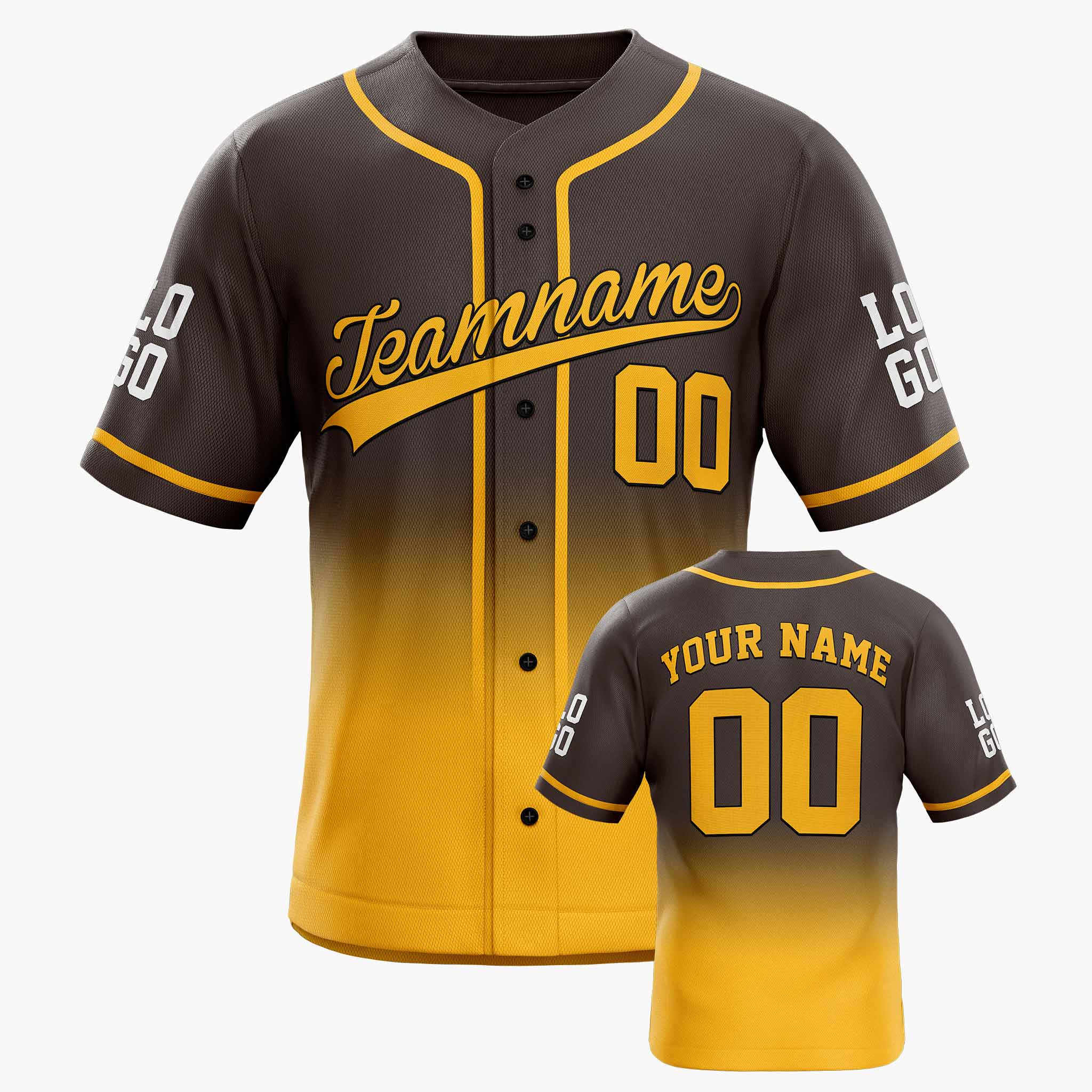 Custom Gradient Baseball Jersey Brown and Yellow With Piping - Design Your Own