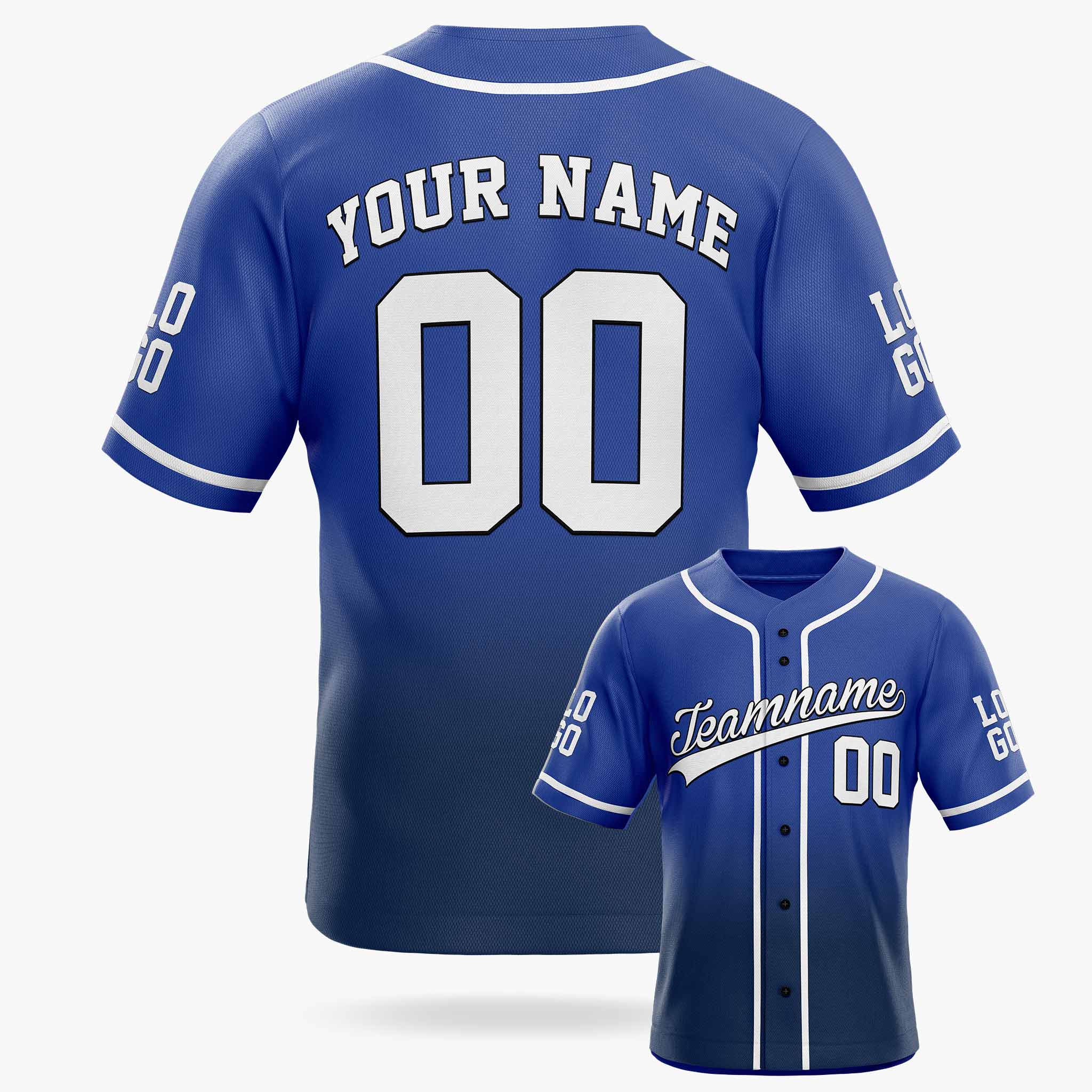 Custom Gradient Baseball Jersey Cobalt and Navy With White Piping - Design Your Own