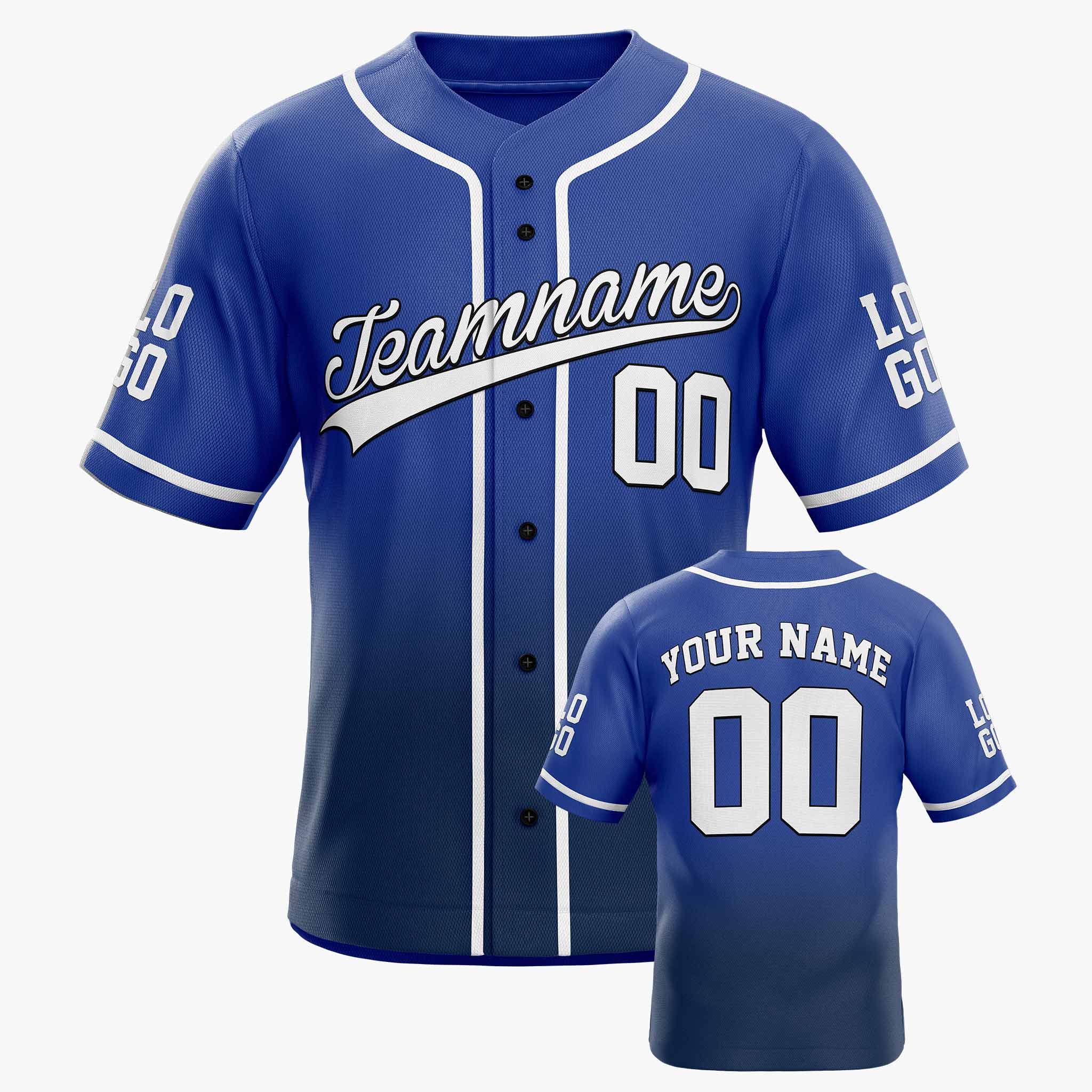 Custom Gradient Baseball Jersey Cobalt and Navy With White Piping - Design Your Own