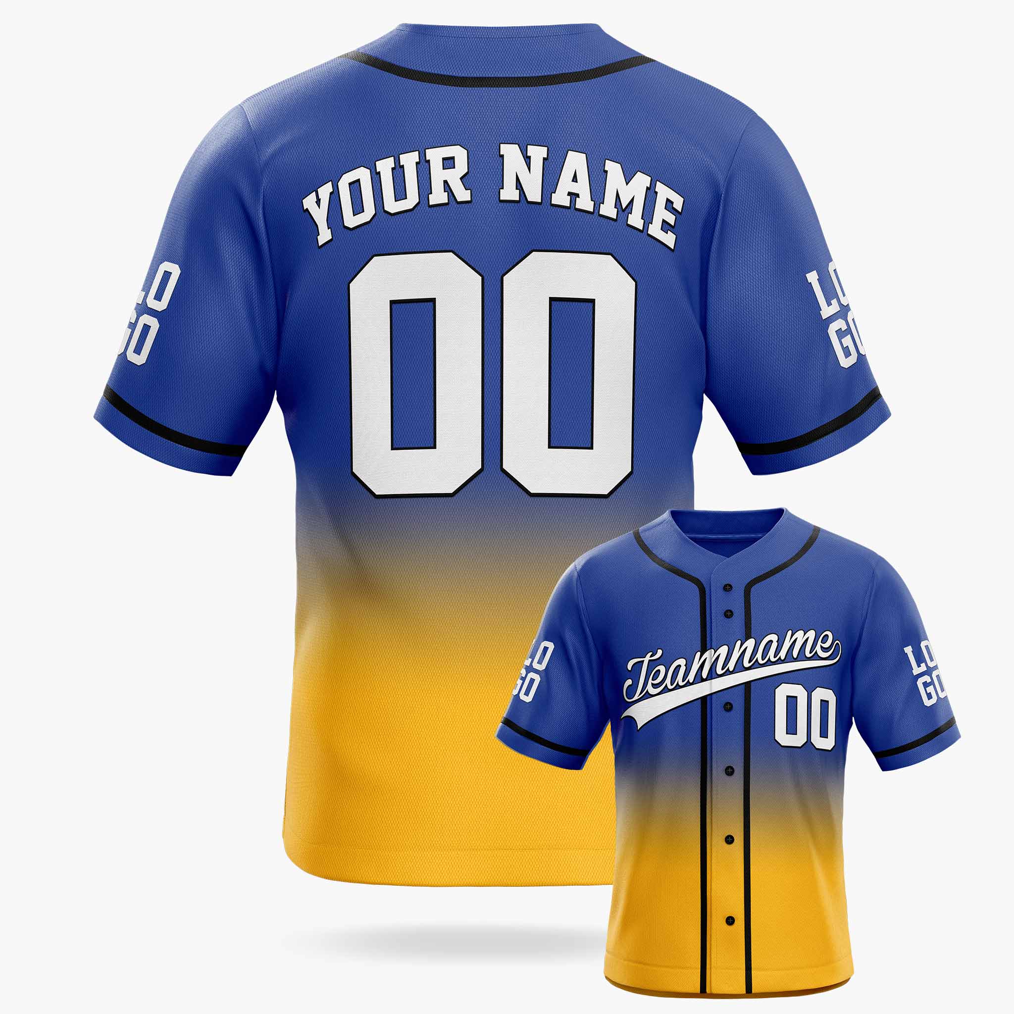 Custom Gradient Baseball Jersey Cobalt and Yellow With Piping - Design Your Own