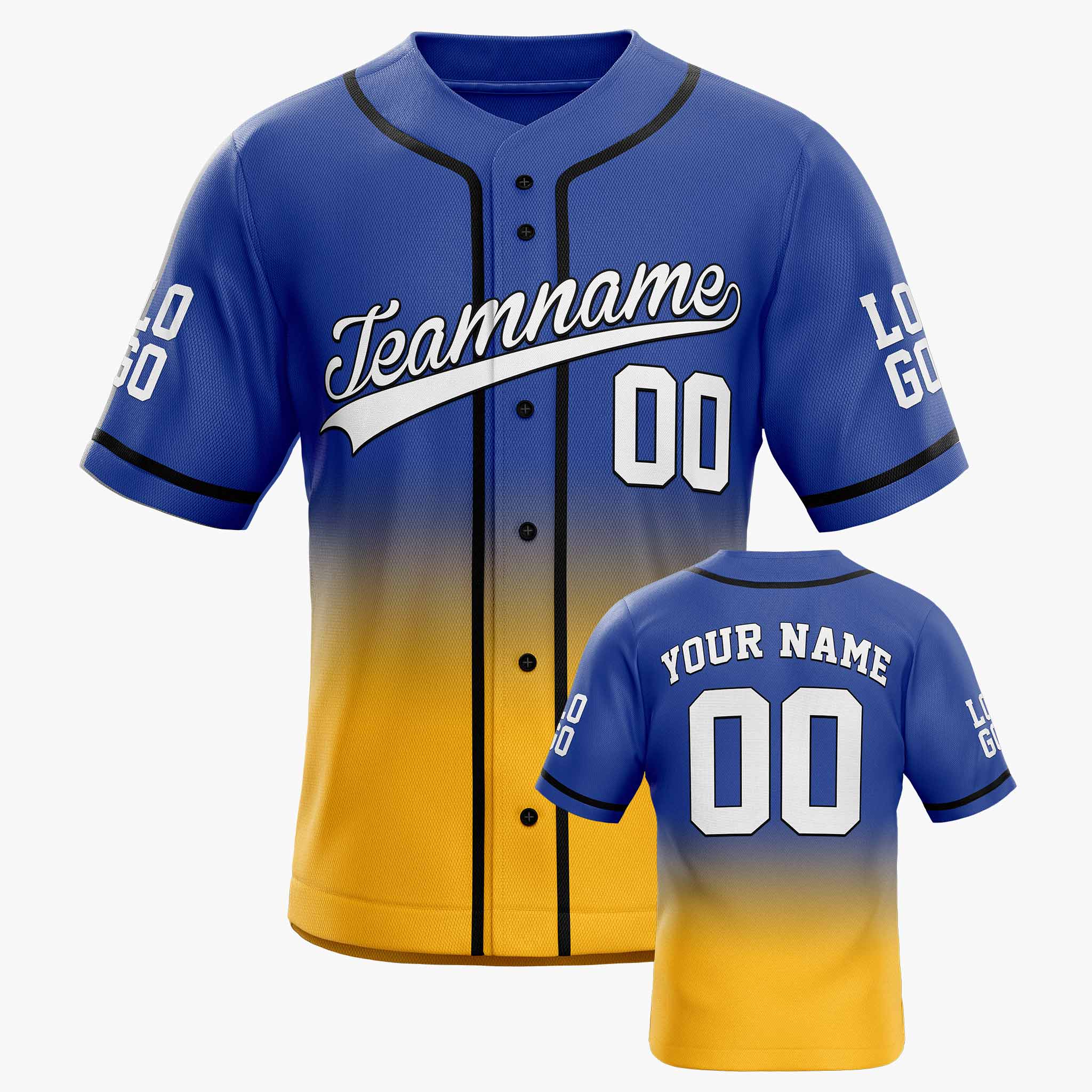 Custom Gradient Baseball Jersey Cobalt and Yellow With Piping - Design Your Own