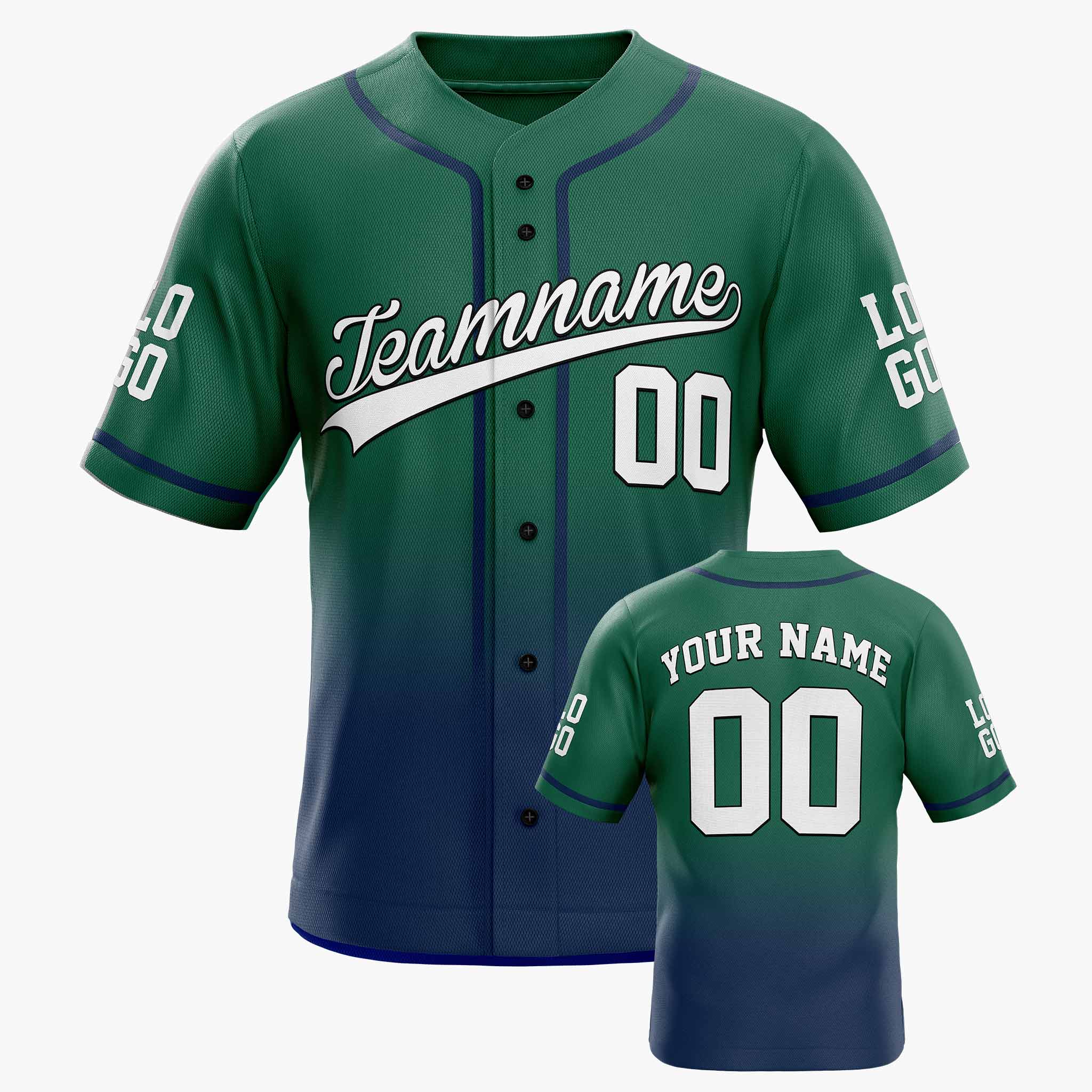 Custom Gradient Baseball Jersey Green and Navy With Piping - Design Your Own