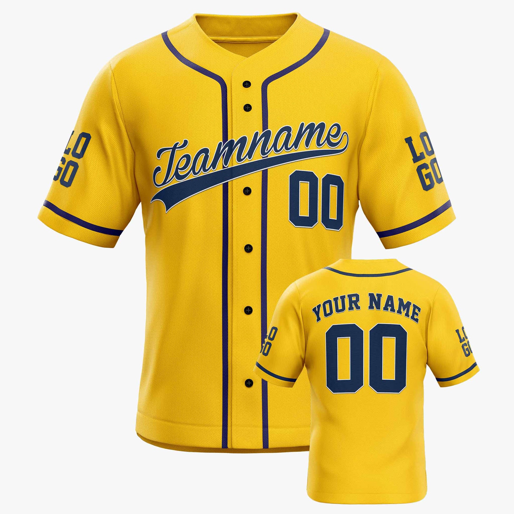 Custom Baseball Jersey Yellow and Navy With Piping - Design Your Own
