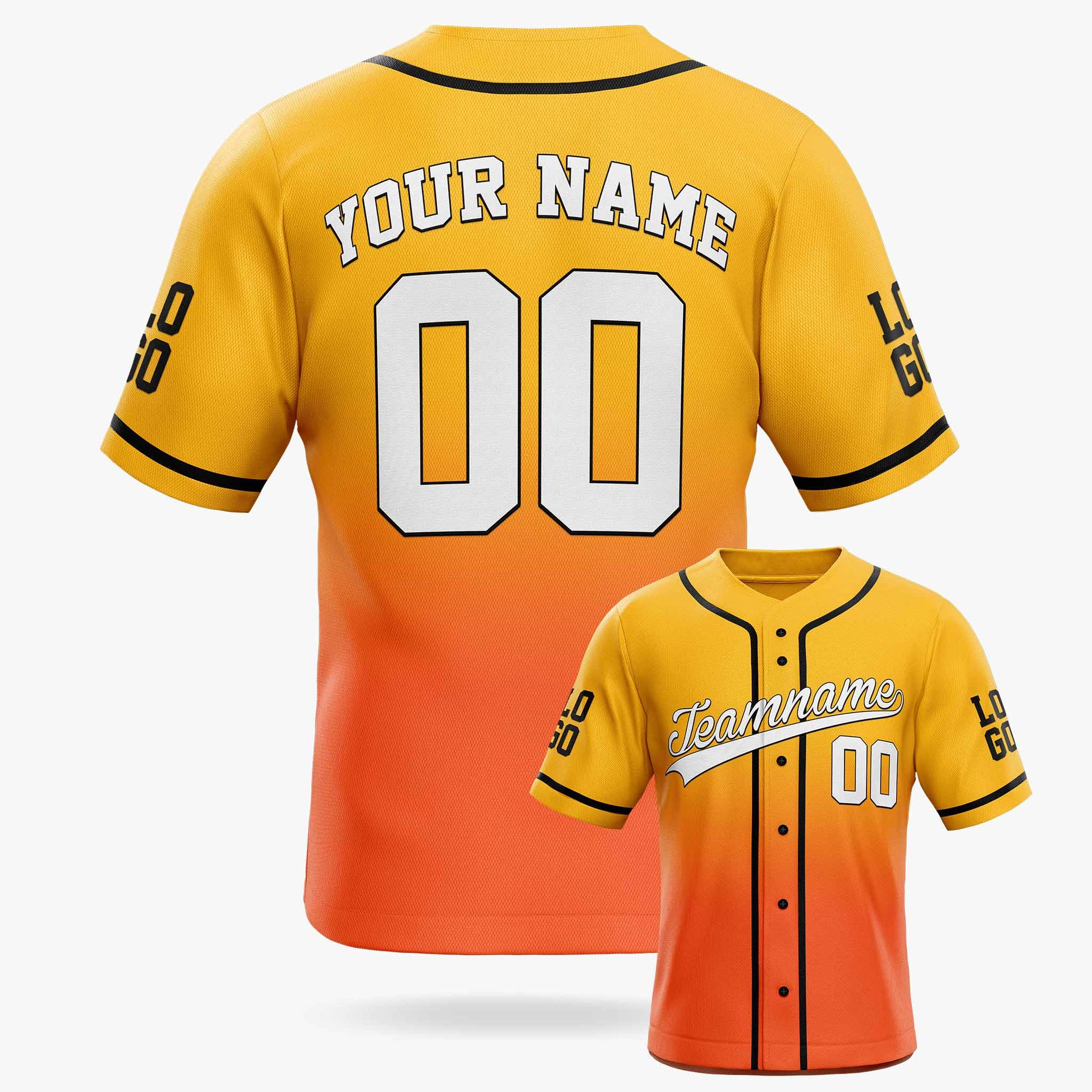 Custom Gradient Baseball Jersey Yellow and Orange With Piping - Design Your Own