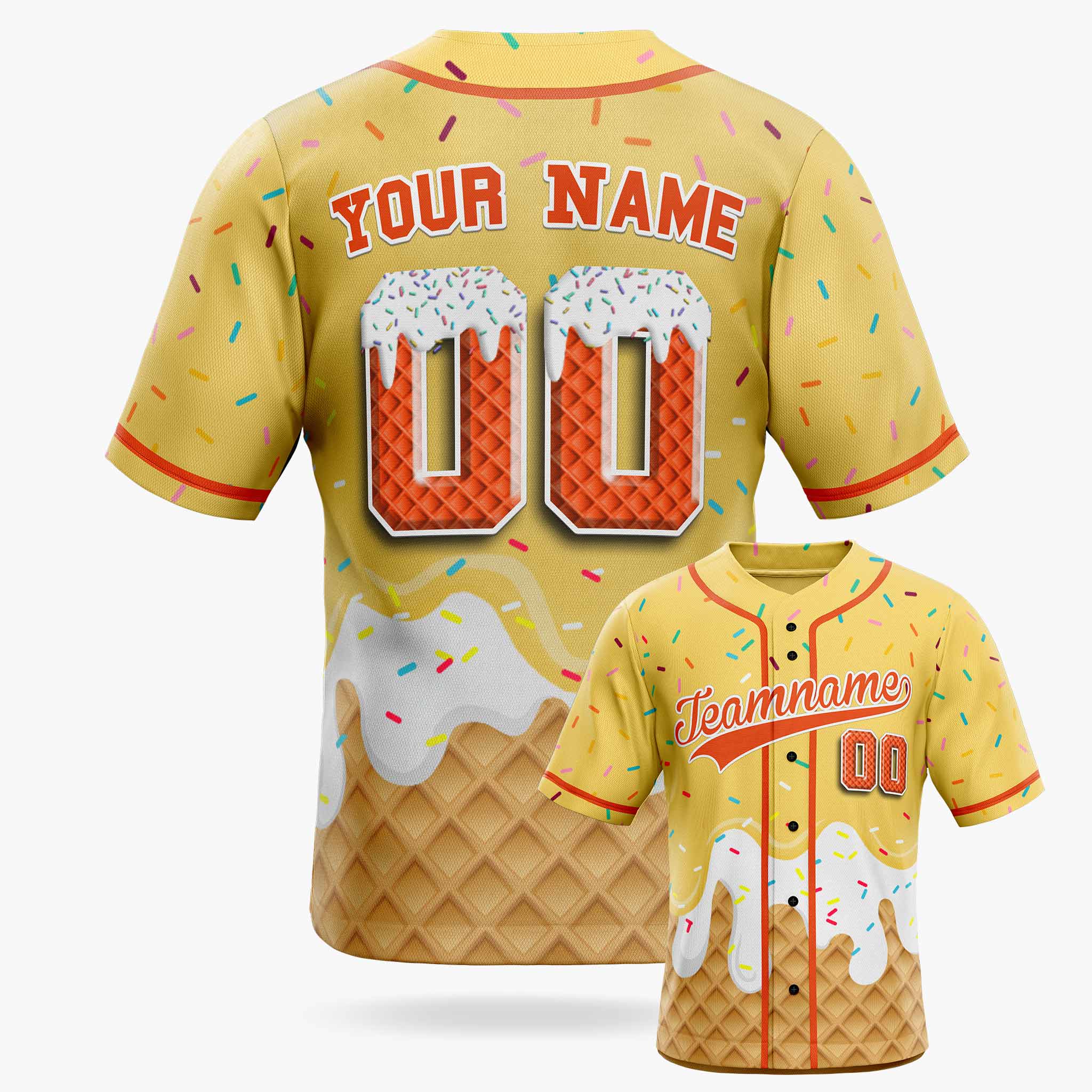 Custom Ice Cream Baseball Jersey Yellow and Orange with Piping - Design Your Own