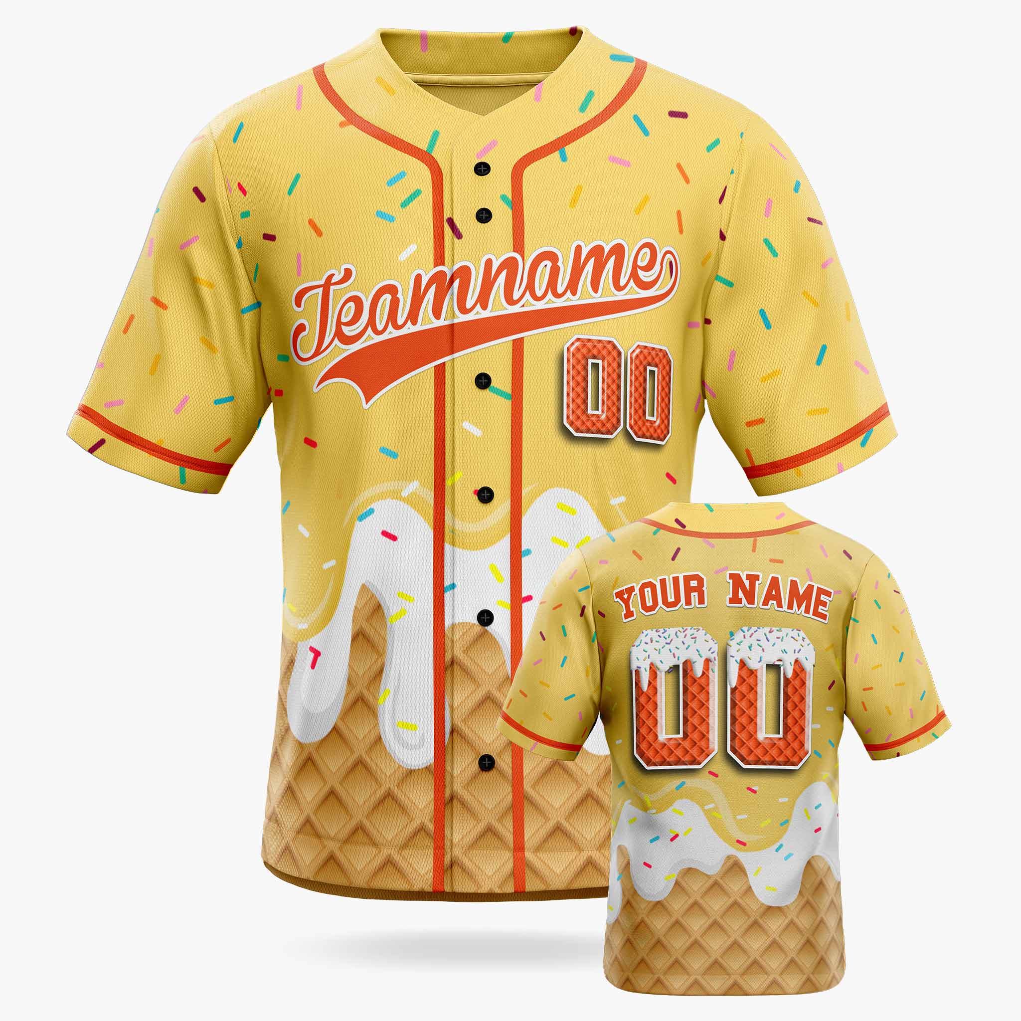 Custom Ice Cream Baseball Jersey Yellow and Orange with Piping - Design Your Own