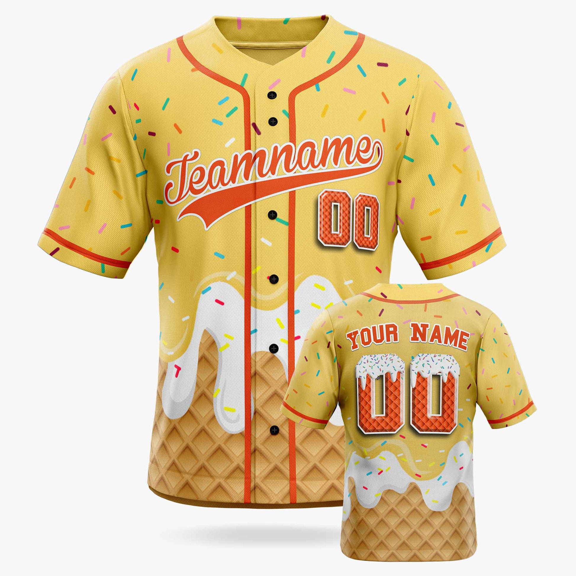 Custom Ice Cream Baseball Jersey Yellow and Orange with Piping - Design Your Own