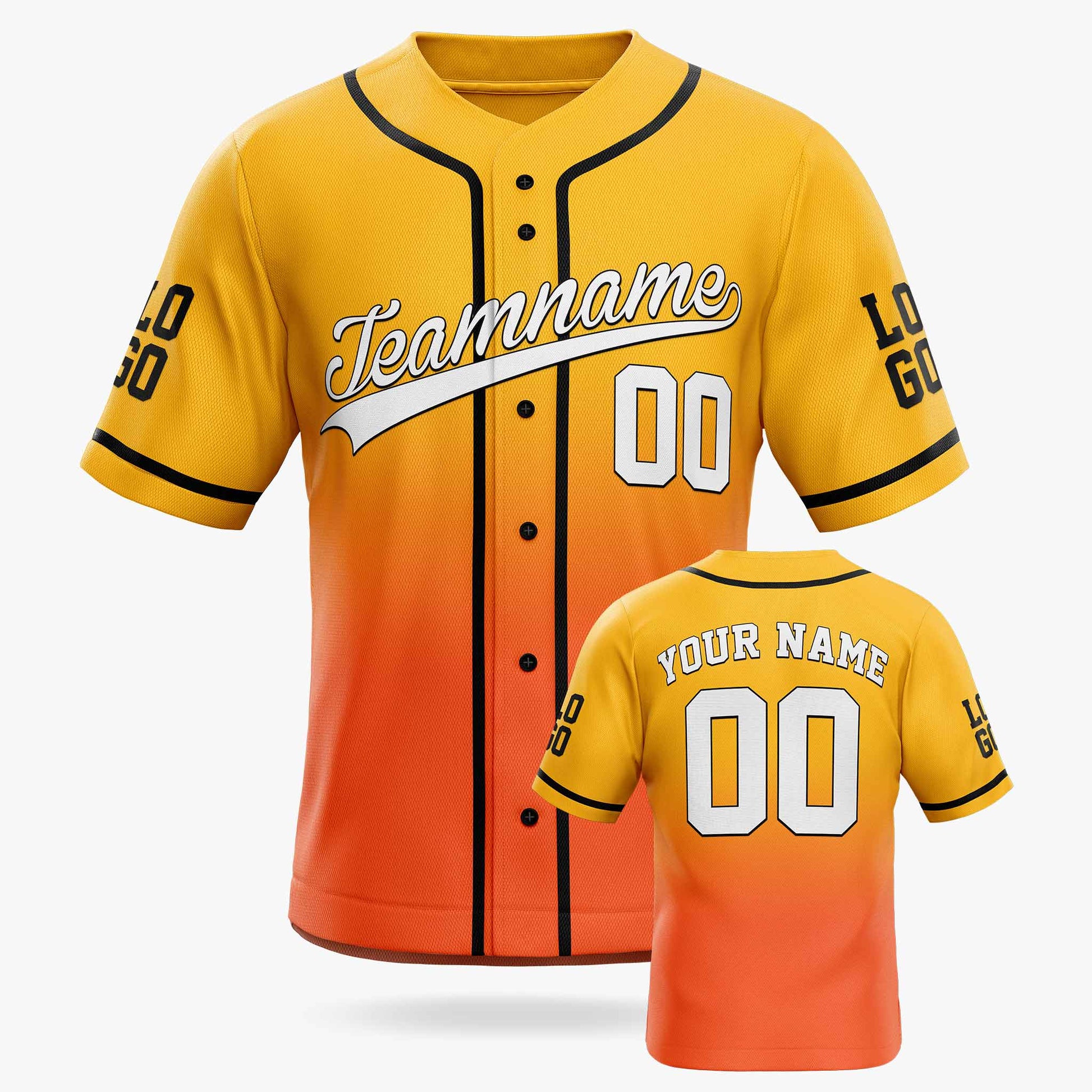 Custom Gradient Baseball Jersey Yellow and Orange With Piping - Design Your Own