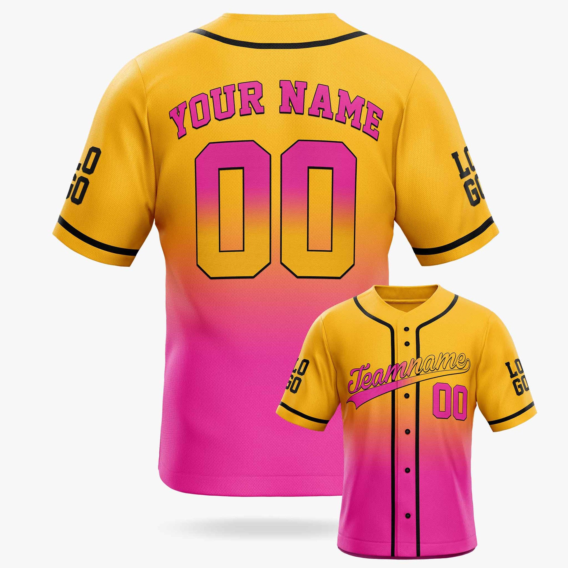 Custom Gradient Baseball Jersey Yellow and Pink With Piping - Design Your Own