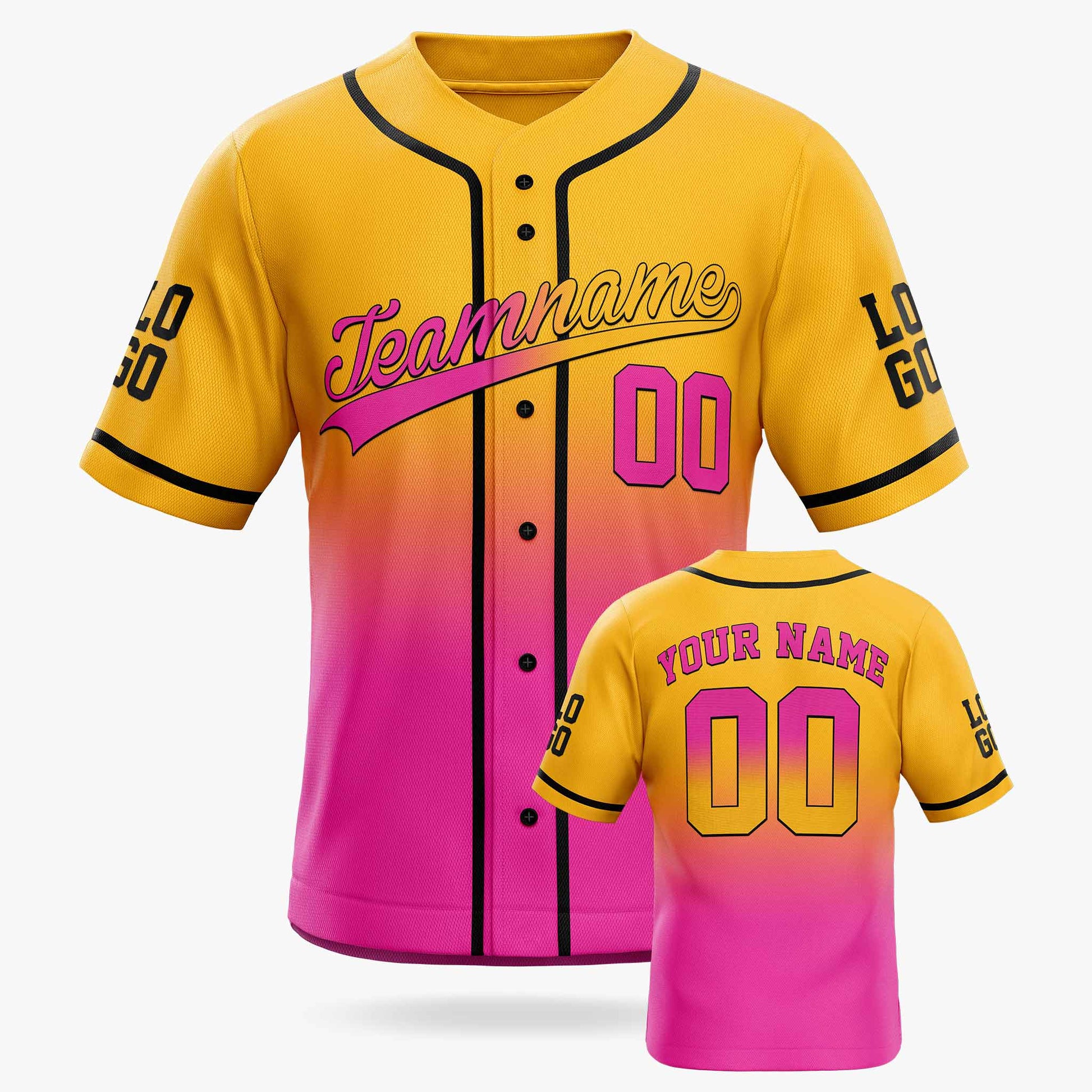 Custom Gradient Baseball Jersey Yellow and Pink With Piping - Design Your Own