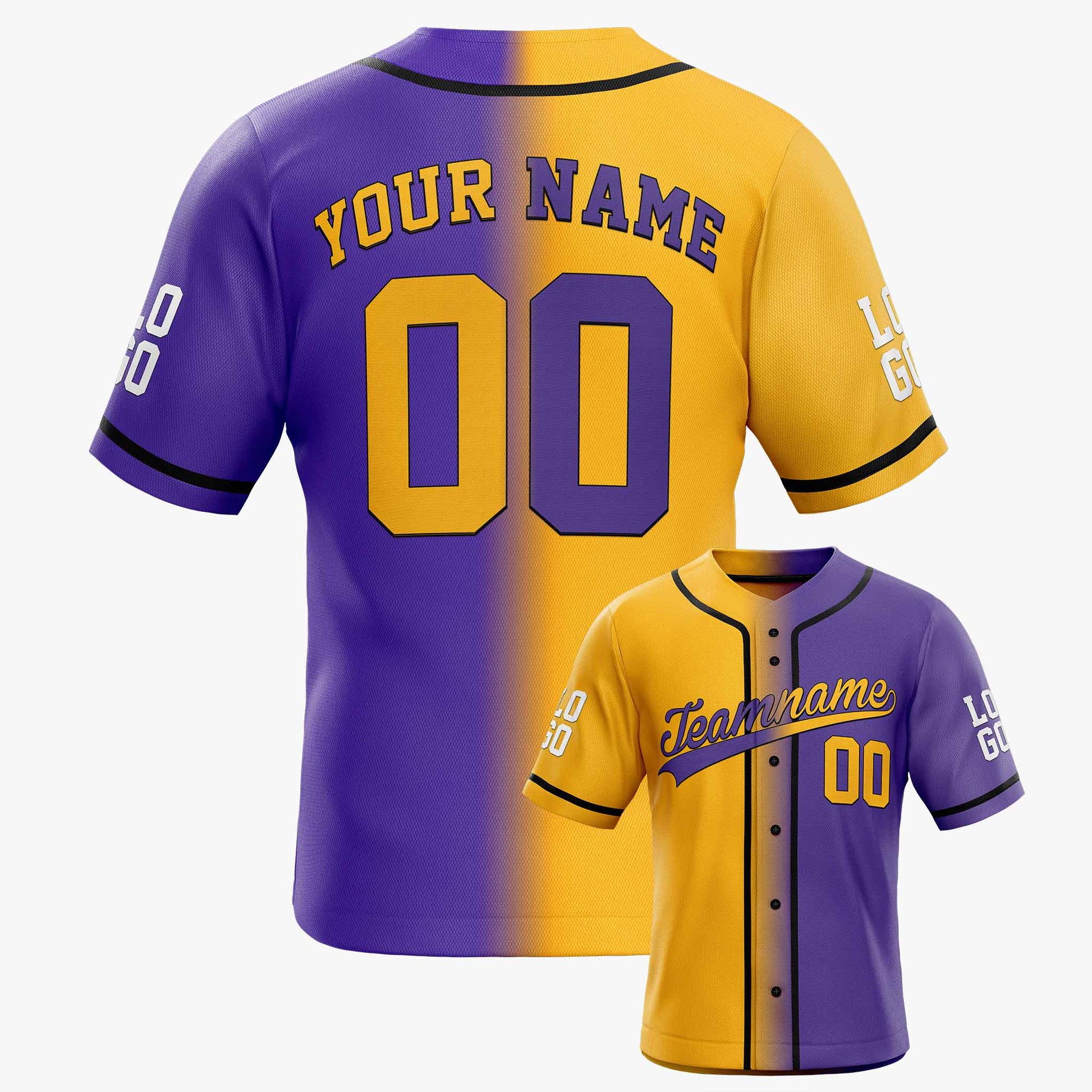 Custom Baseball Jersey Yellow and Purple With Black Piping - Design Your Own
