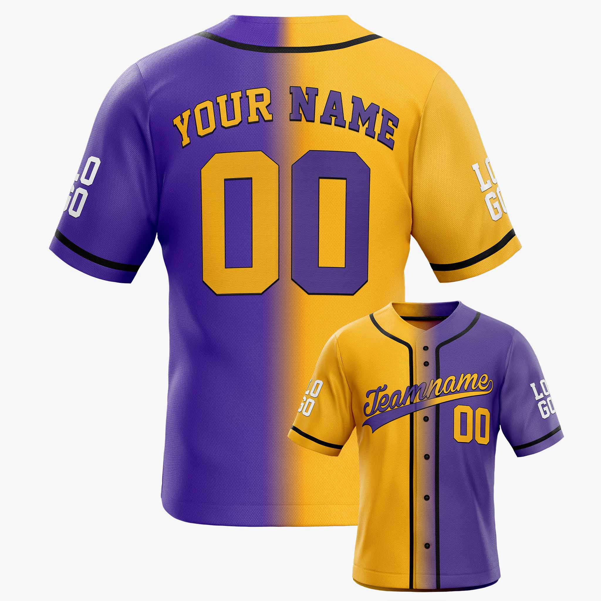 Custom Gradient Baseball Jersey Yellow and Purple With Black Piping - Design Your Own