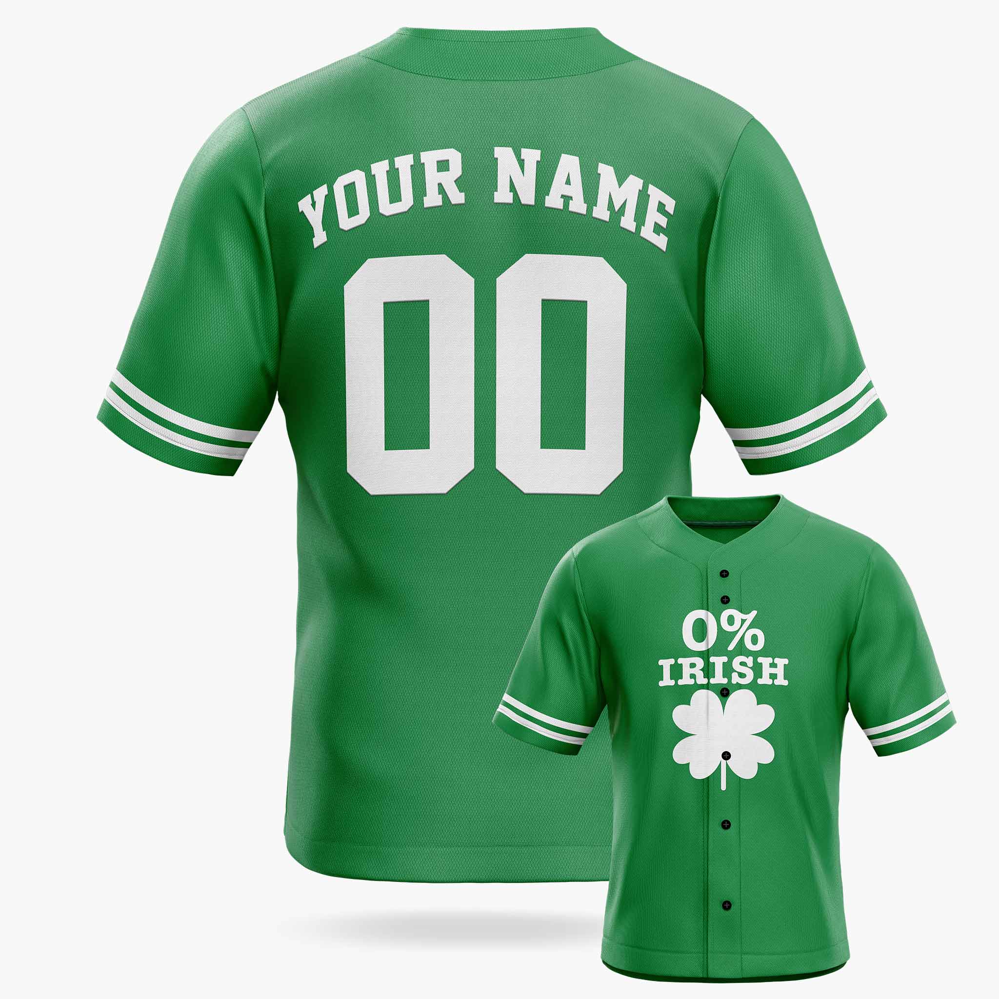 Custom St. Patrick's Day Baseball Jersey 0% Irish - Design Your Own