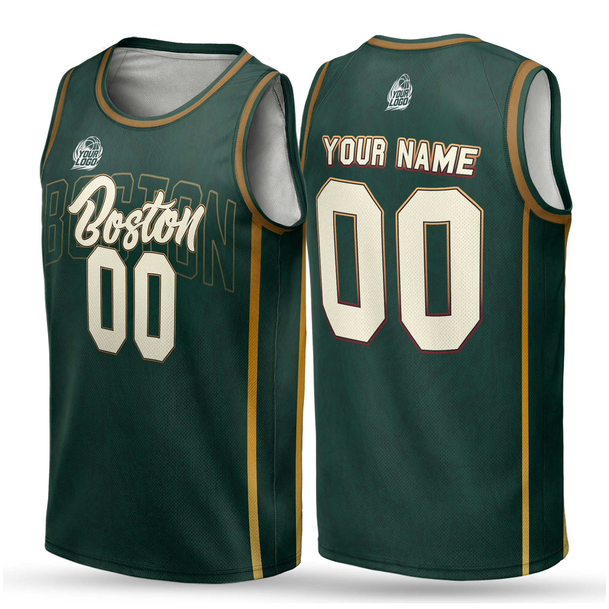 Custom City Basketball Jersey Boston Design - Add Your Name and Number