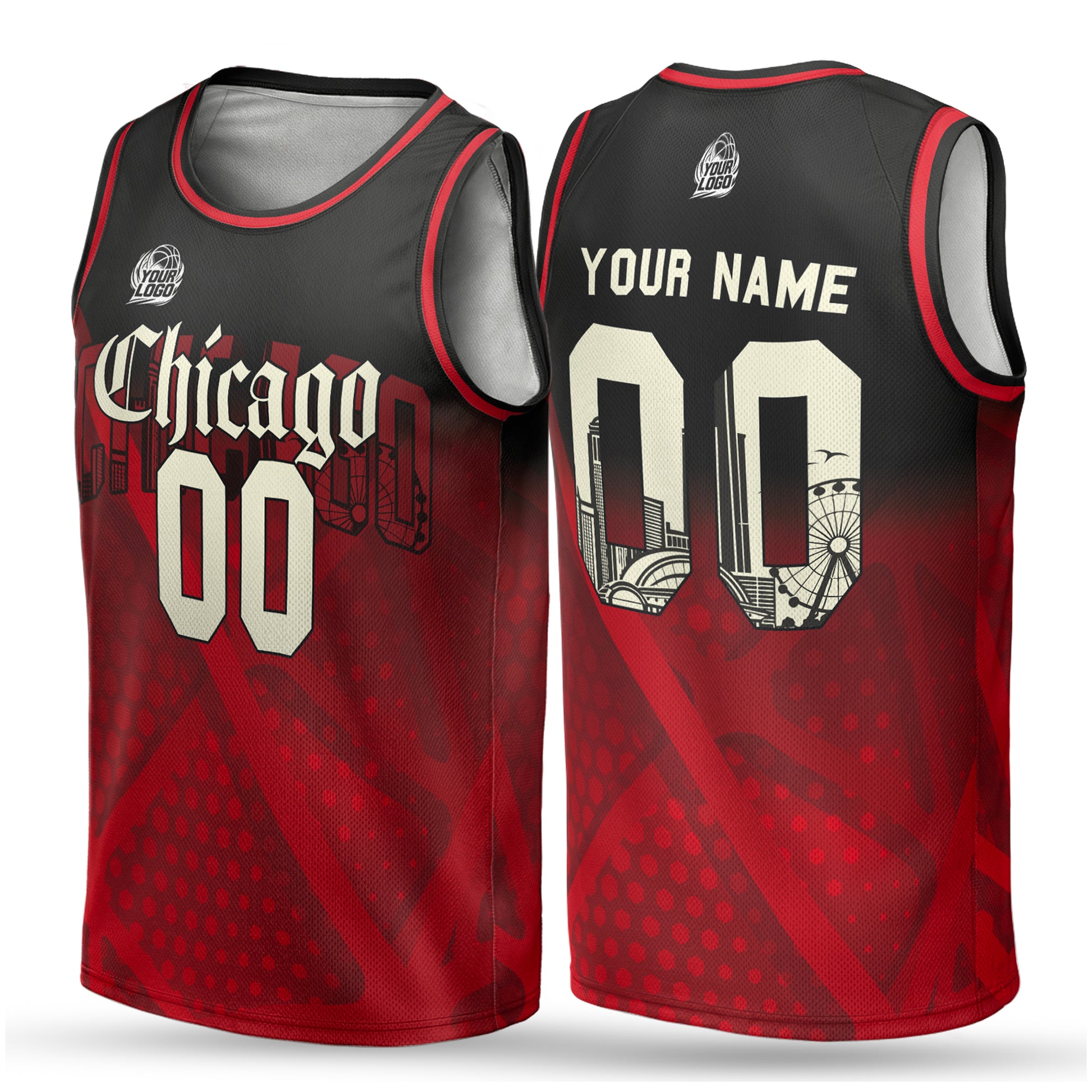 Custom City Basketball Jersey Chicago Design - Add Your Name and Number