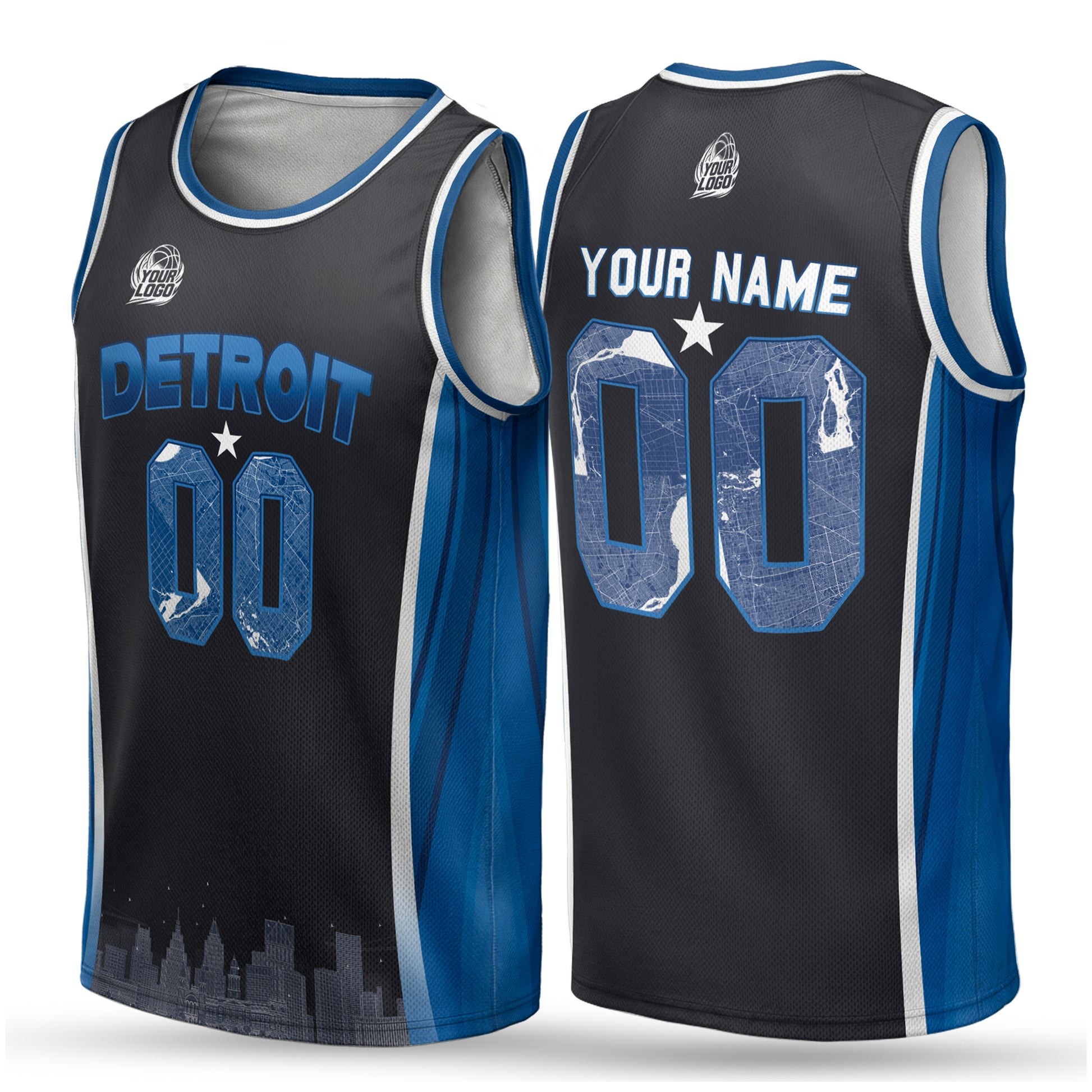 Custom City Basketball Jersey Detroit Design - Add Your Name and Number