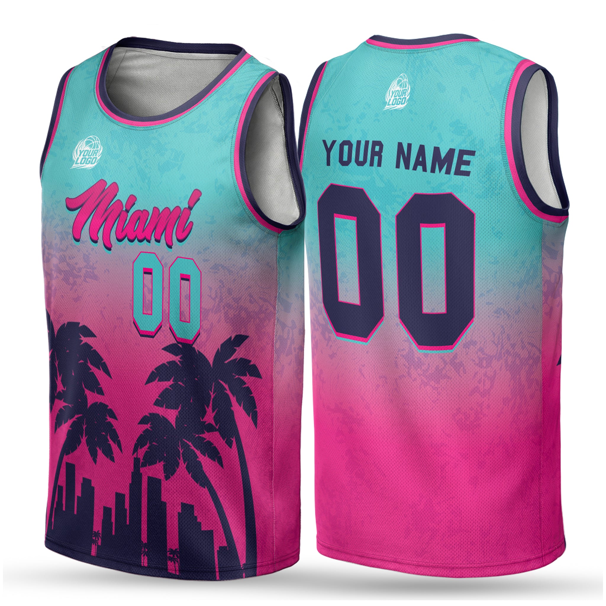 Custom City Basketball Jersey Miami Palm Tree Design - Add Your Name and Number