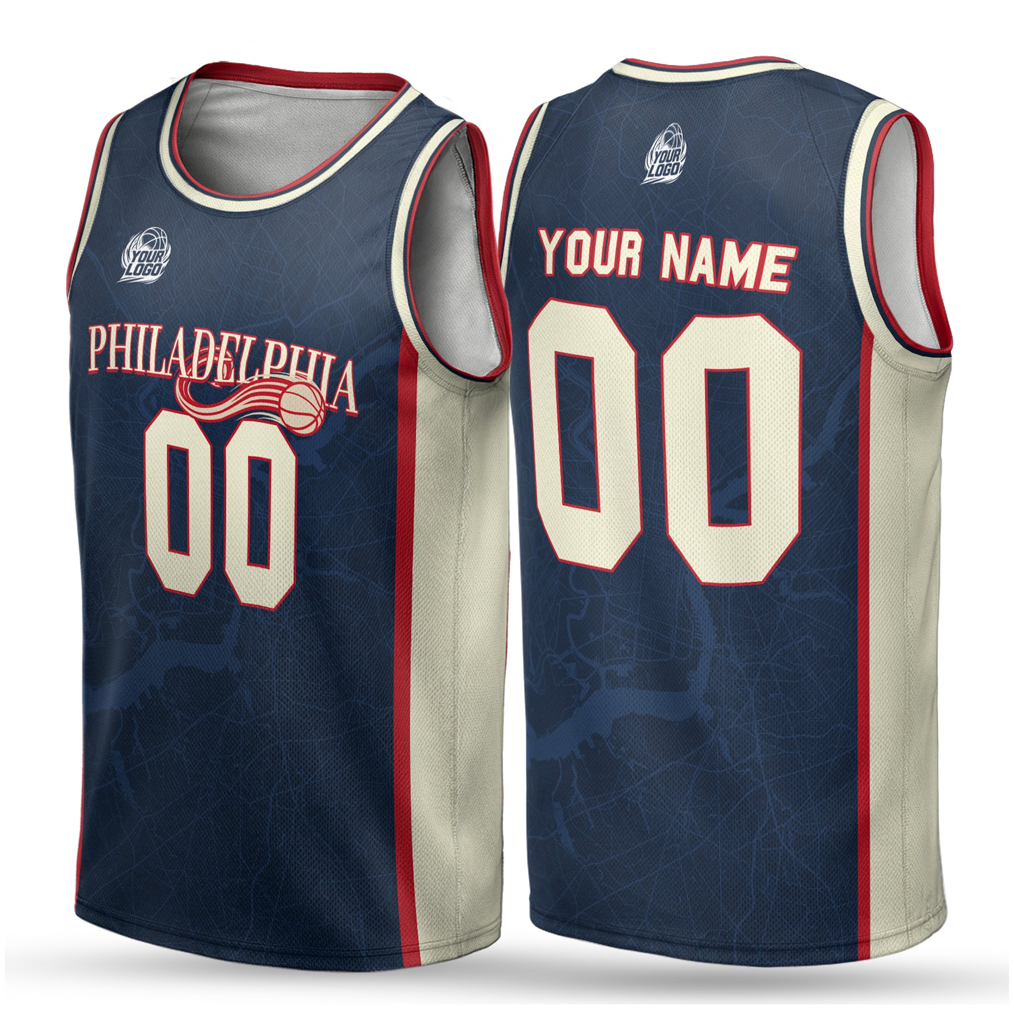 Custom City Basketball Jersey Philadelphia Design - Add Your Name and Number