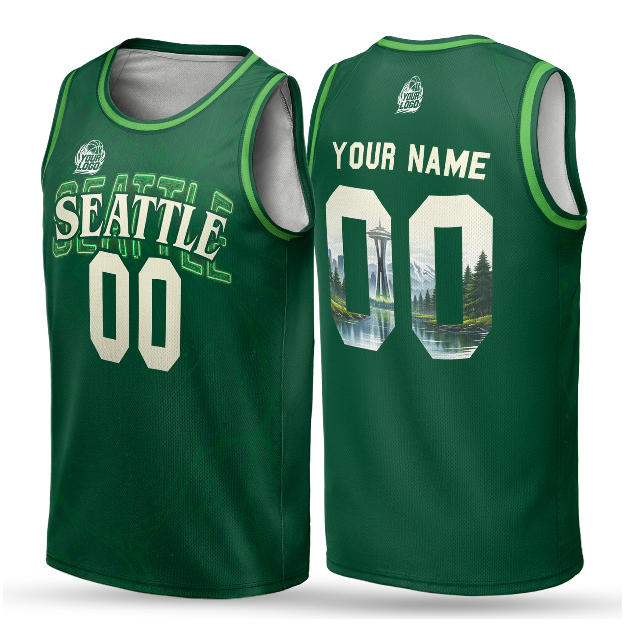 Custom City Basketball Jersey Seattle Design - Add Your Name and Number