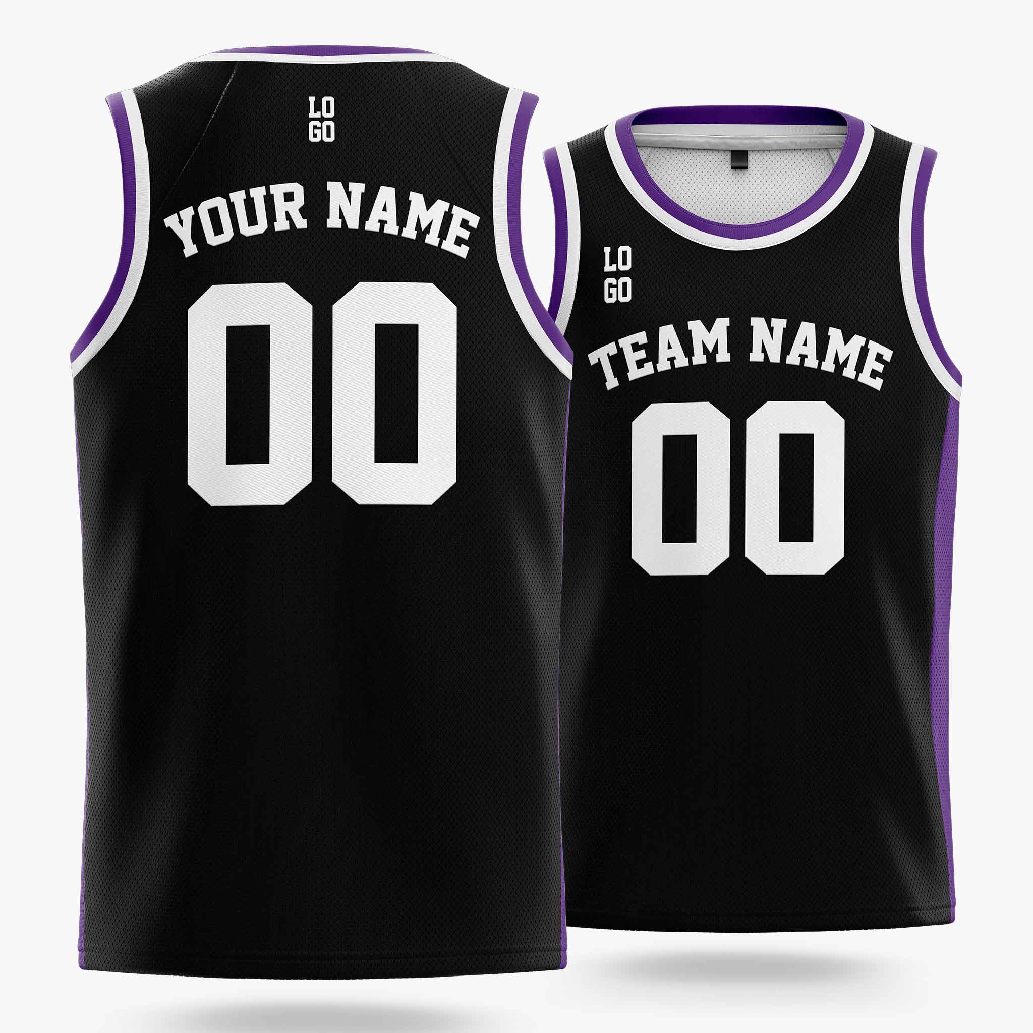 Custom Basketball Jersey Black Purple and White - Design Your Own