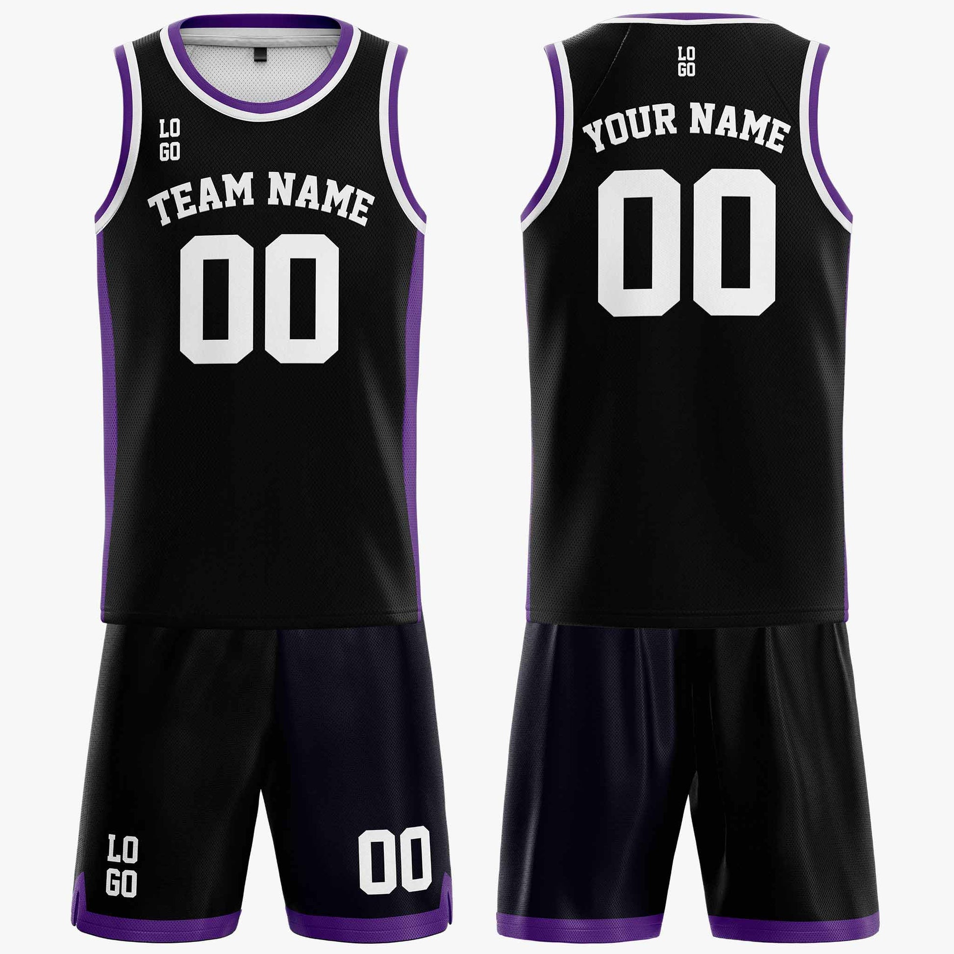 Custom Basketball Jersey Black Purple and White - Design Your Own