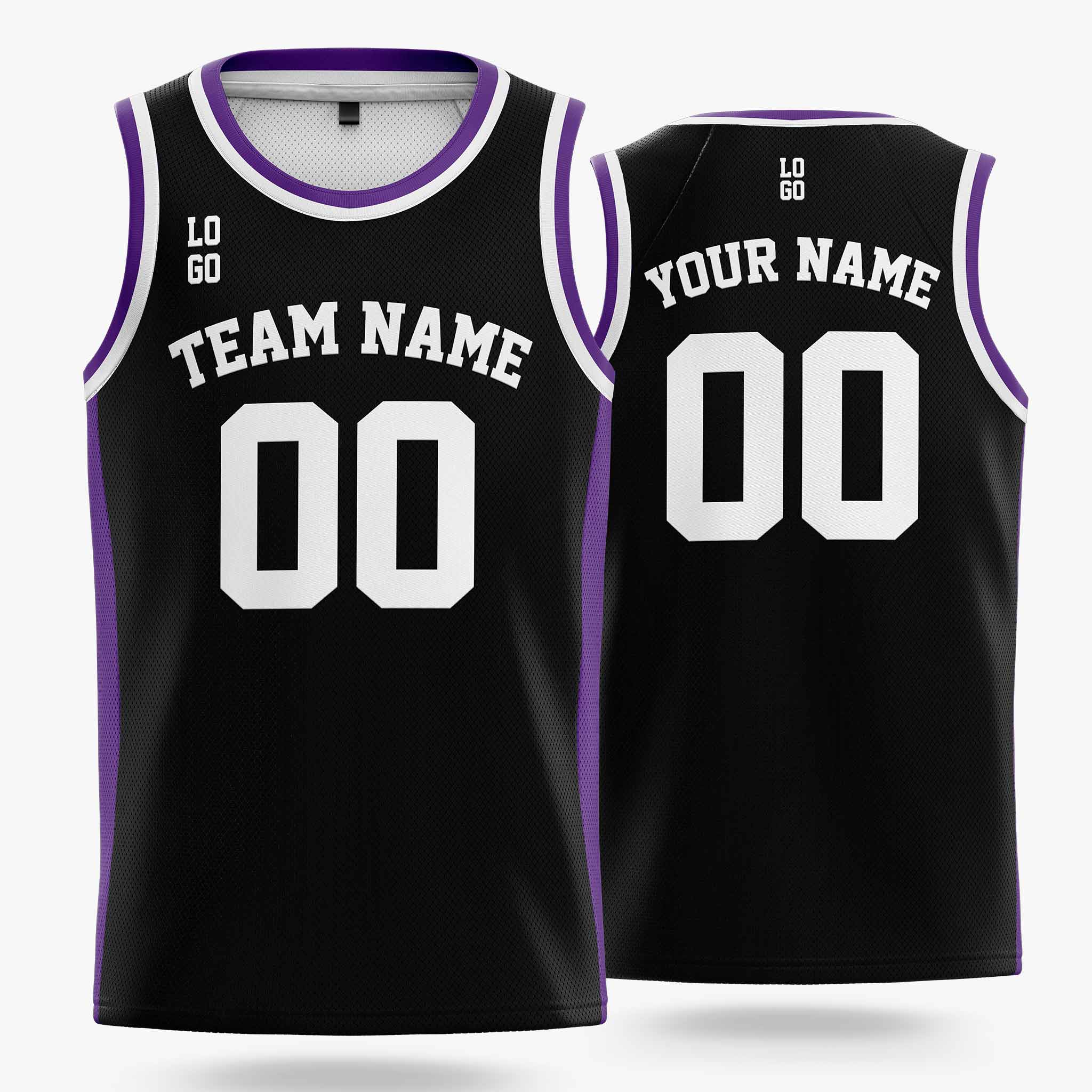Custom Basketball Jersey Black Purple and White - Design Your Own