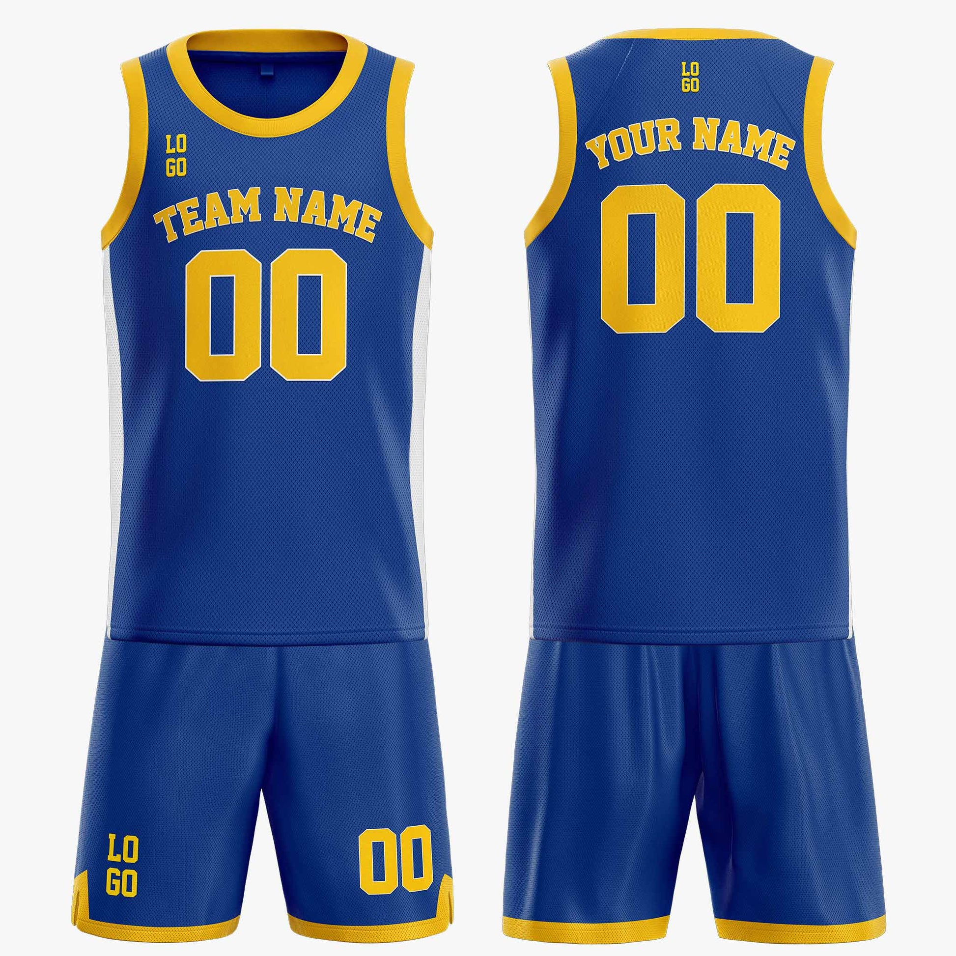 Custom Basketball Jersey Cobalt White and Yellow - Design Your Own