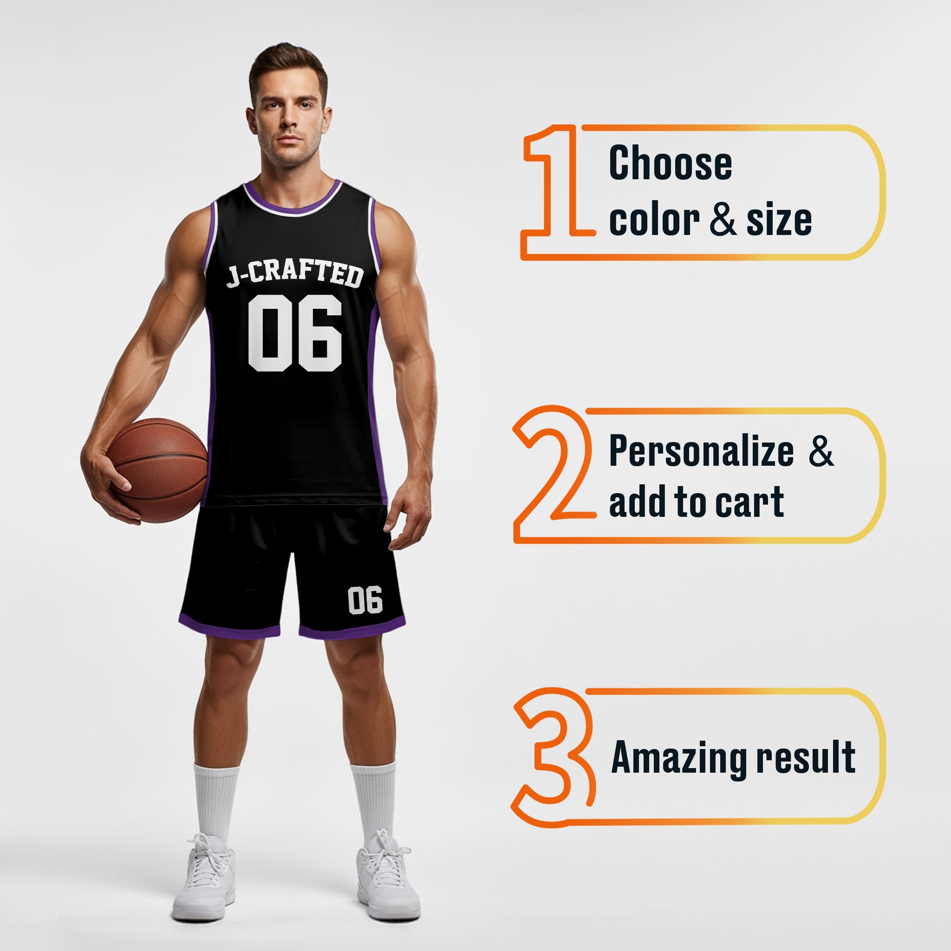 Custom Basketball Jersey Black Purple and White - Design Your Own