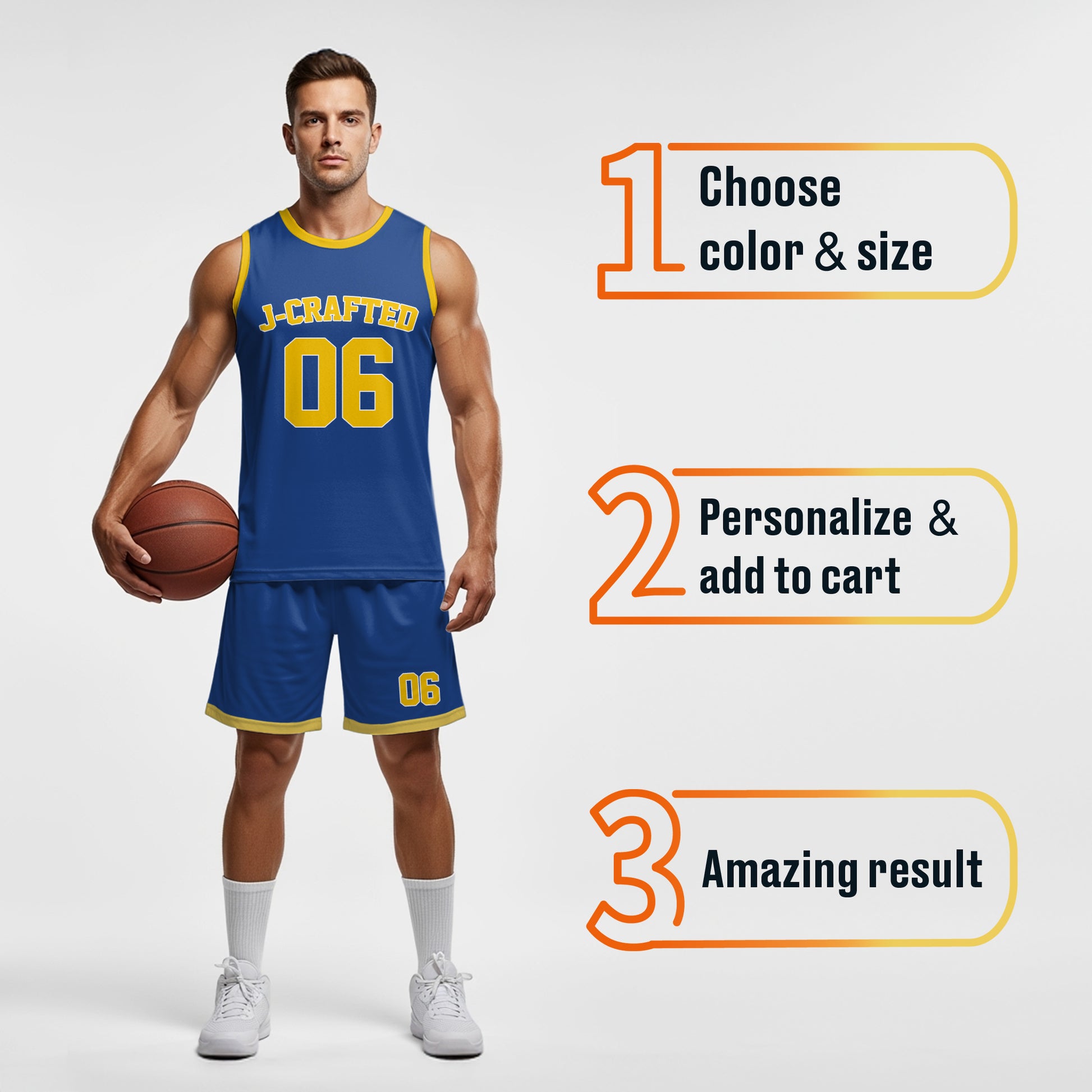 Custom Basketball Jersey Cobalt White and Yellow - Design Your Own