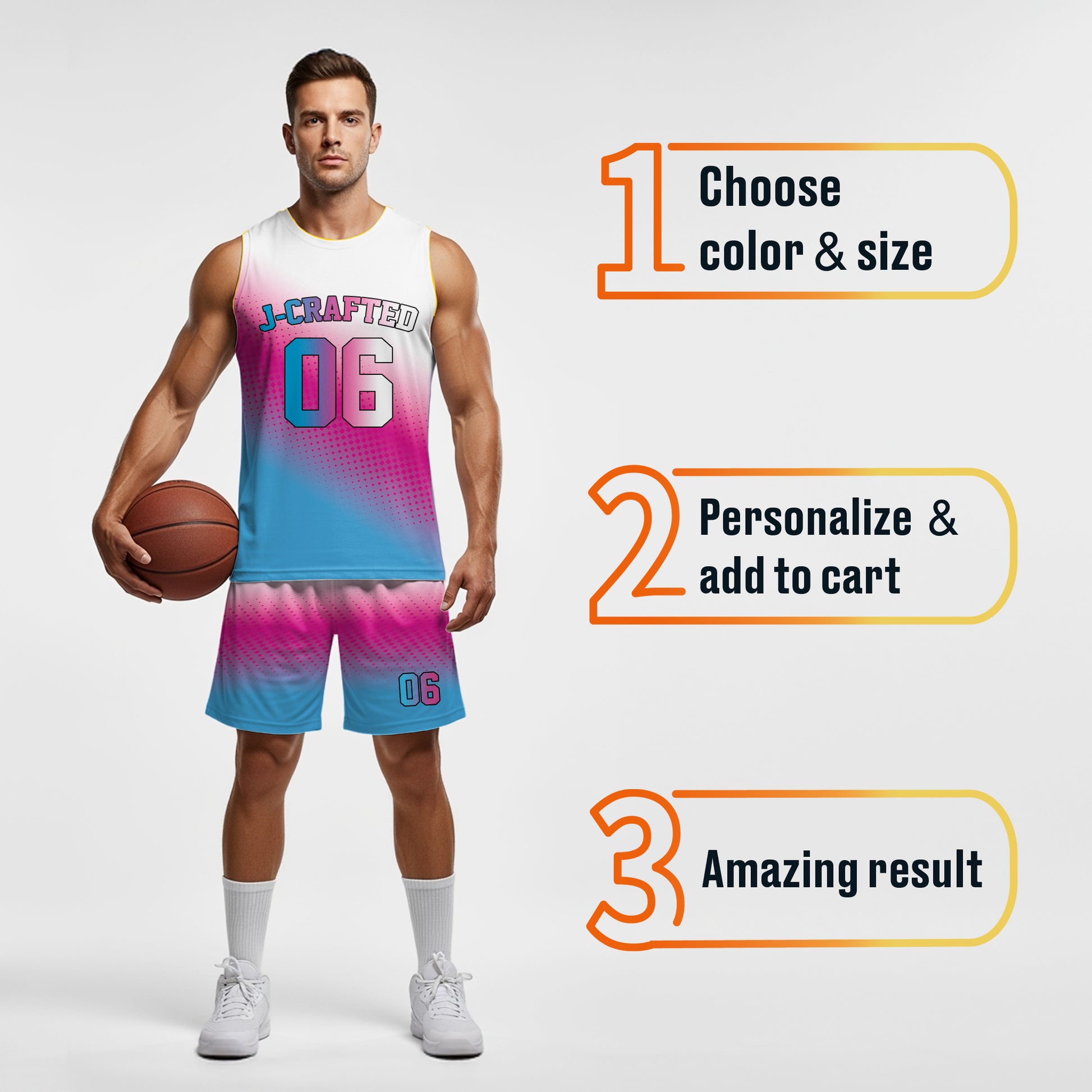 Custom Gradient Basketball Jersey Pink Light Blue and White - Design Your Own