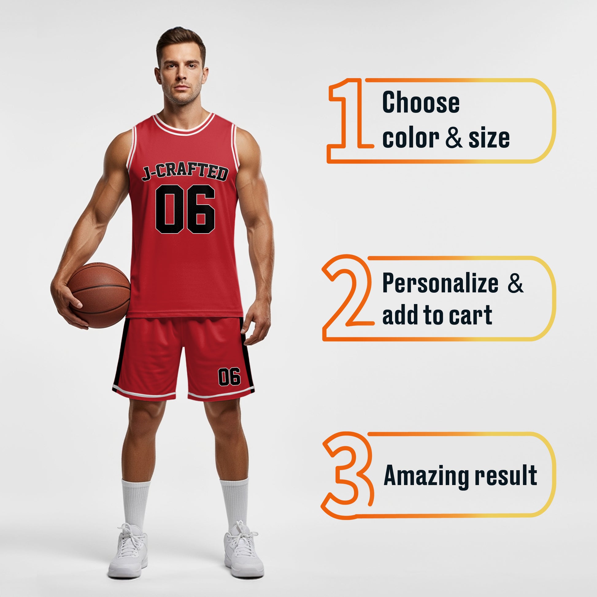 Custom Basketball Jersey Red White and Black - Design Your Own