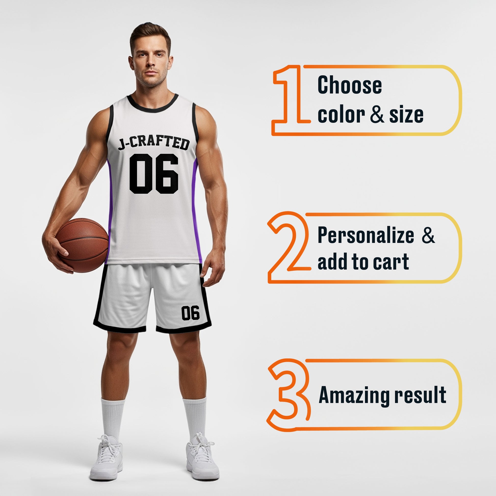 Custom Basketball Jersey White Purple and Black - Design Your Own
