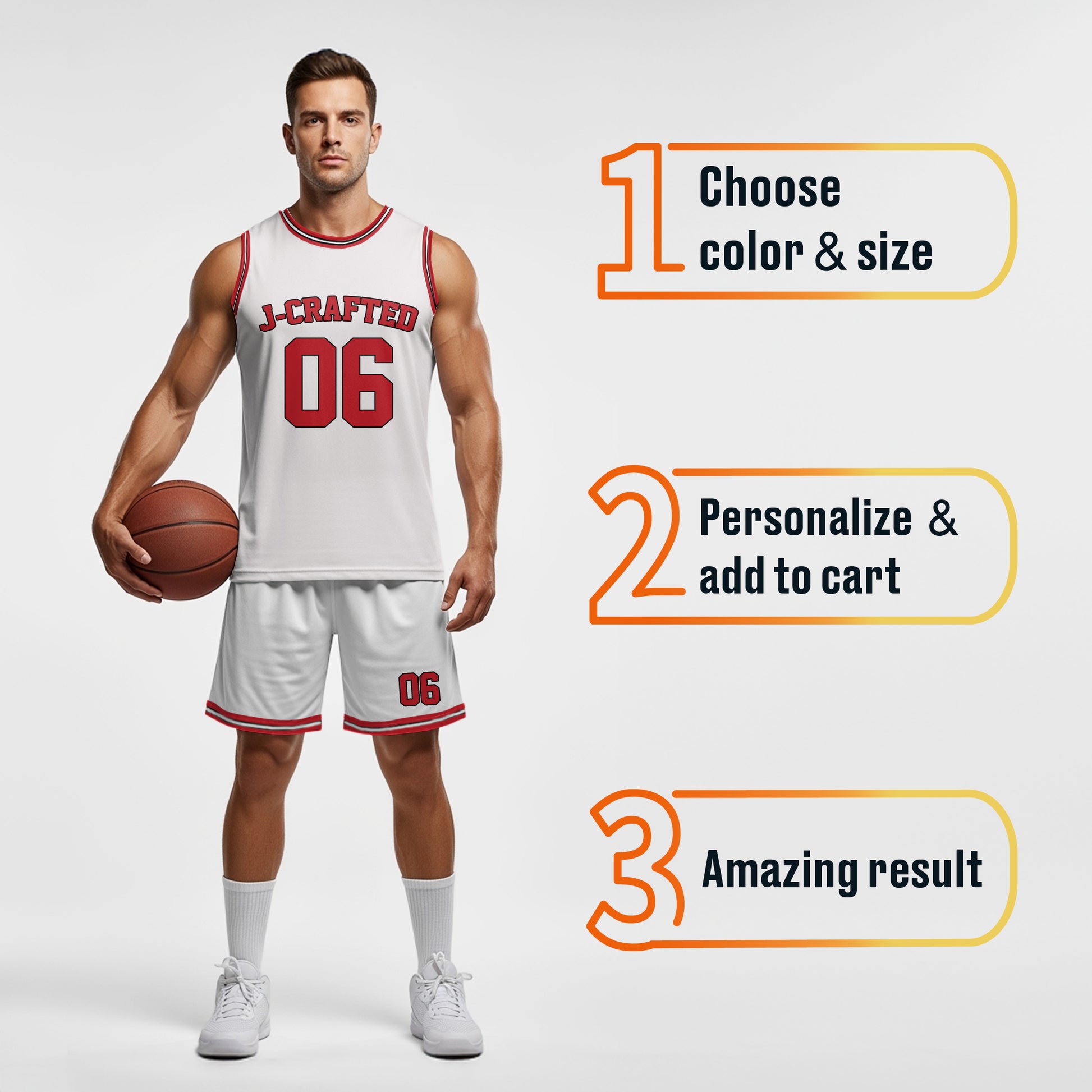 Custom Basketball Jersey White Black and Red - Design Your Own