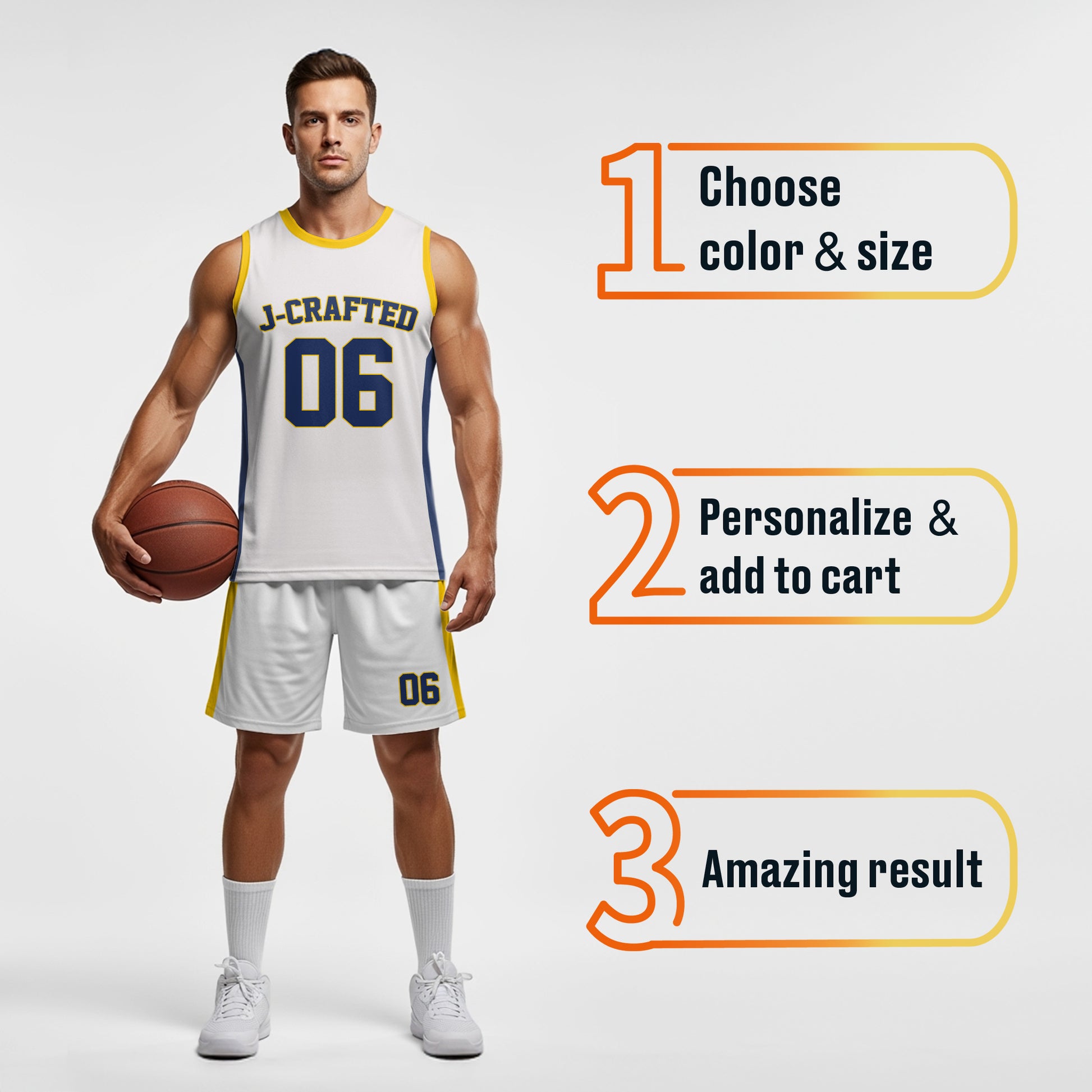 Custom Basketball Jersey White Gold and Blue - Design Your Own