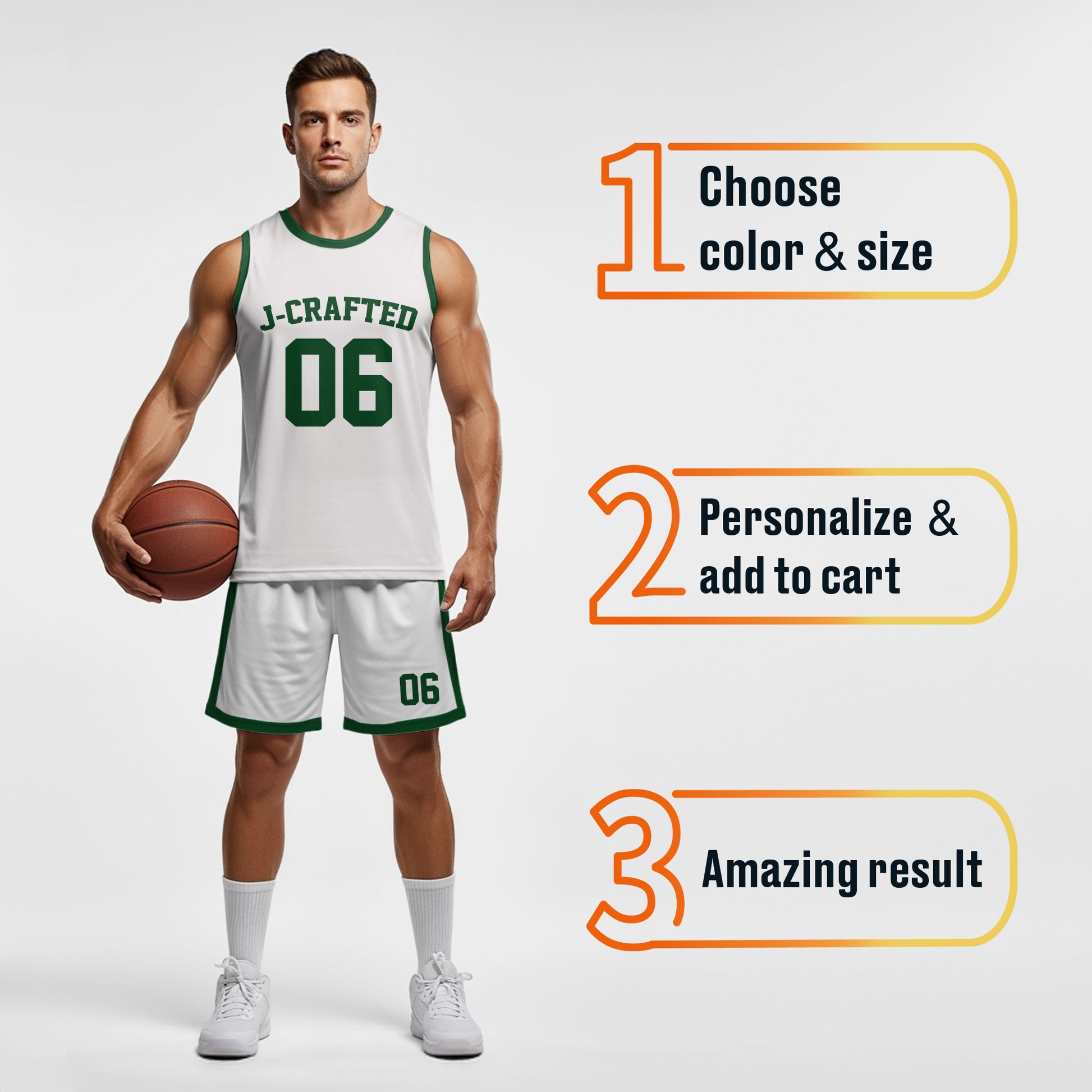 Custom Basketball Jersey White and Dark Green - Design Your Own