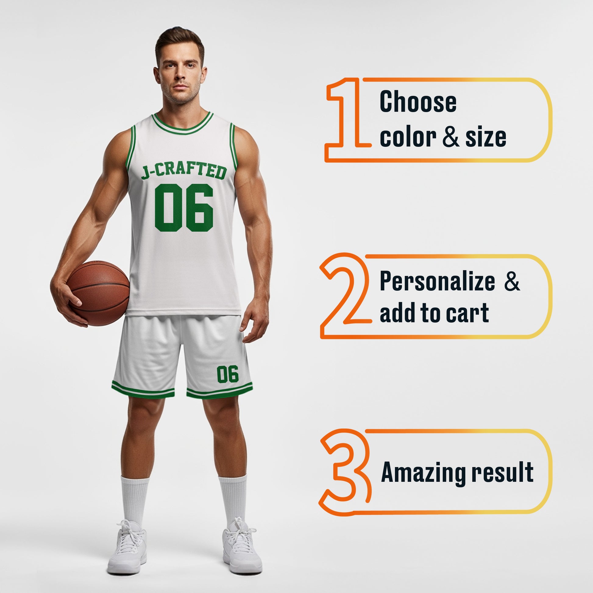 Custom Basketball Jersey White and Green - Design Your Own