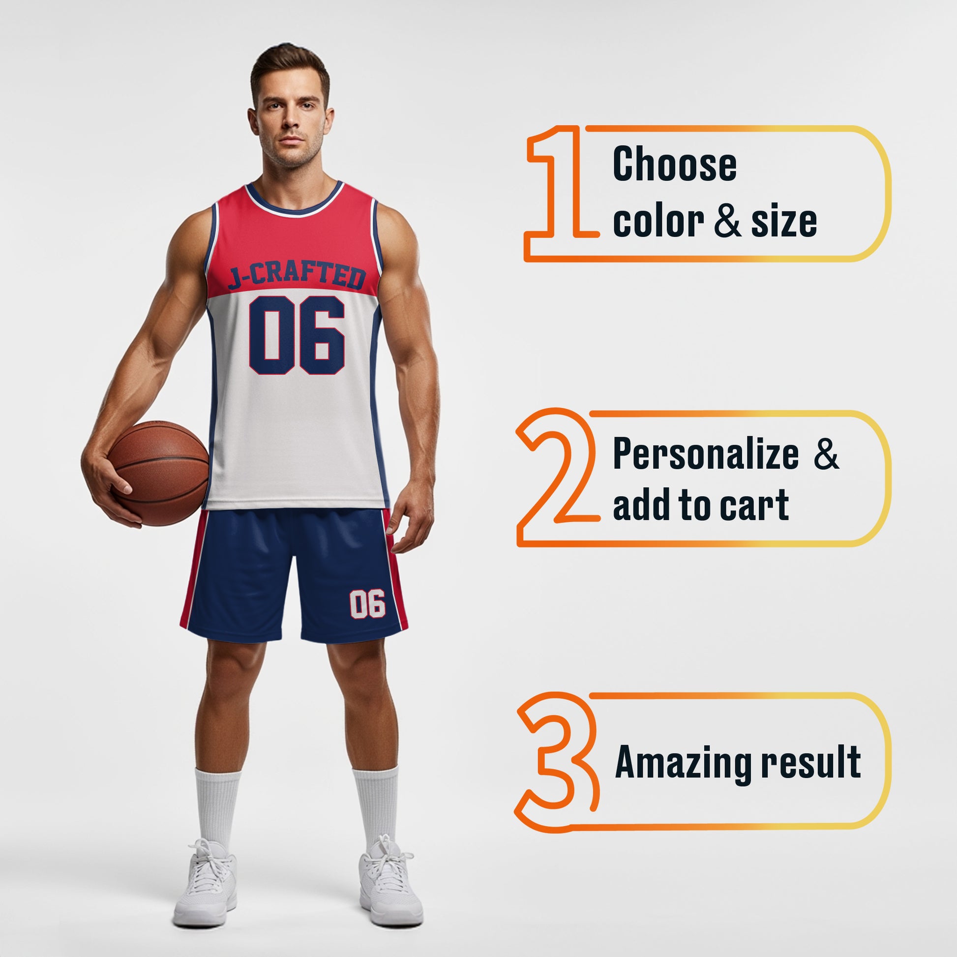 Custom Basketball Jersey White Persian Red and Navy - Design Your Own