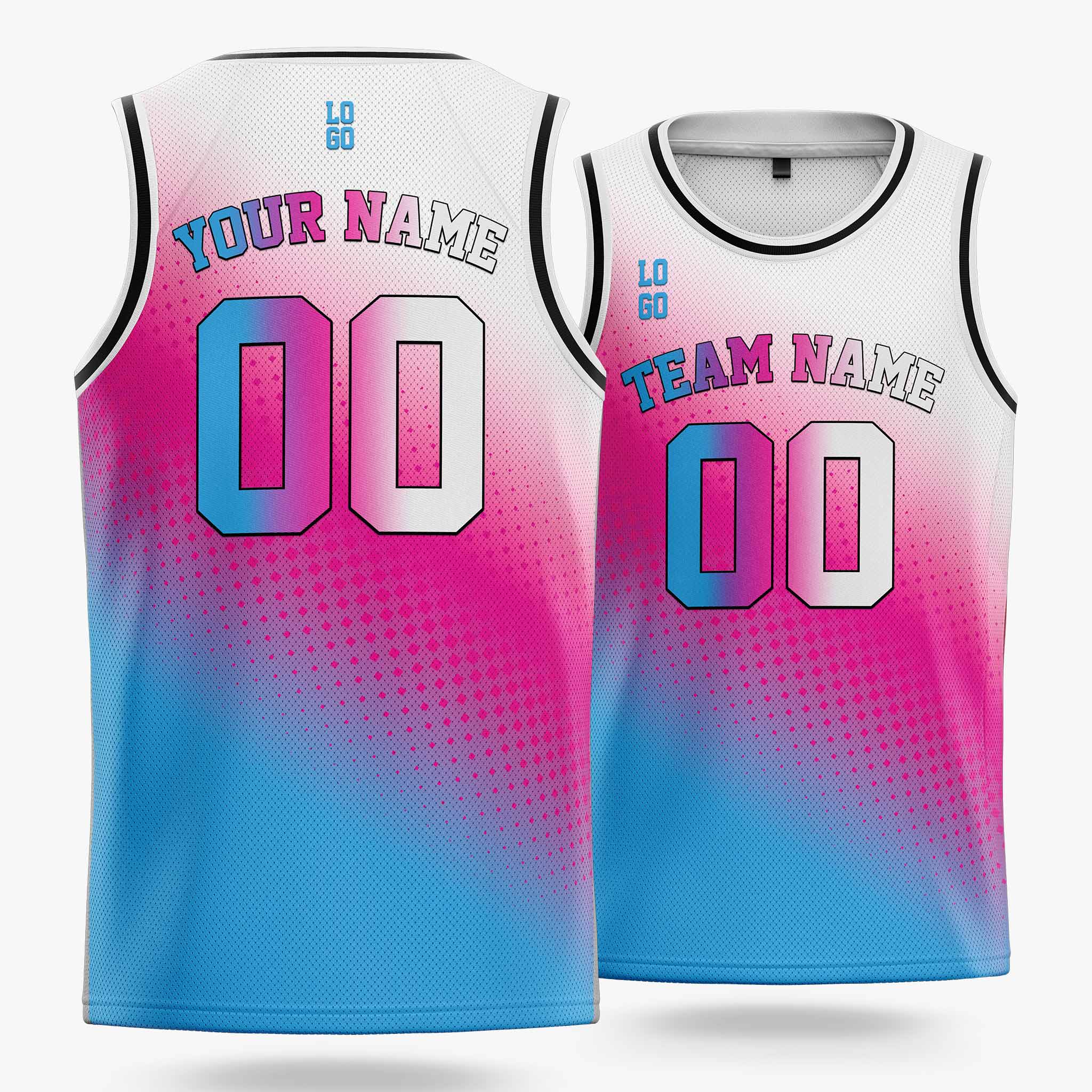 Custom Gradient Basketball Jersey Pink Light Blue and White - Design Your Own