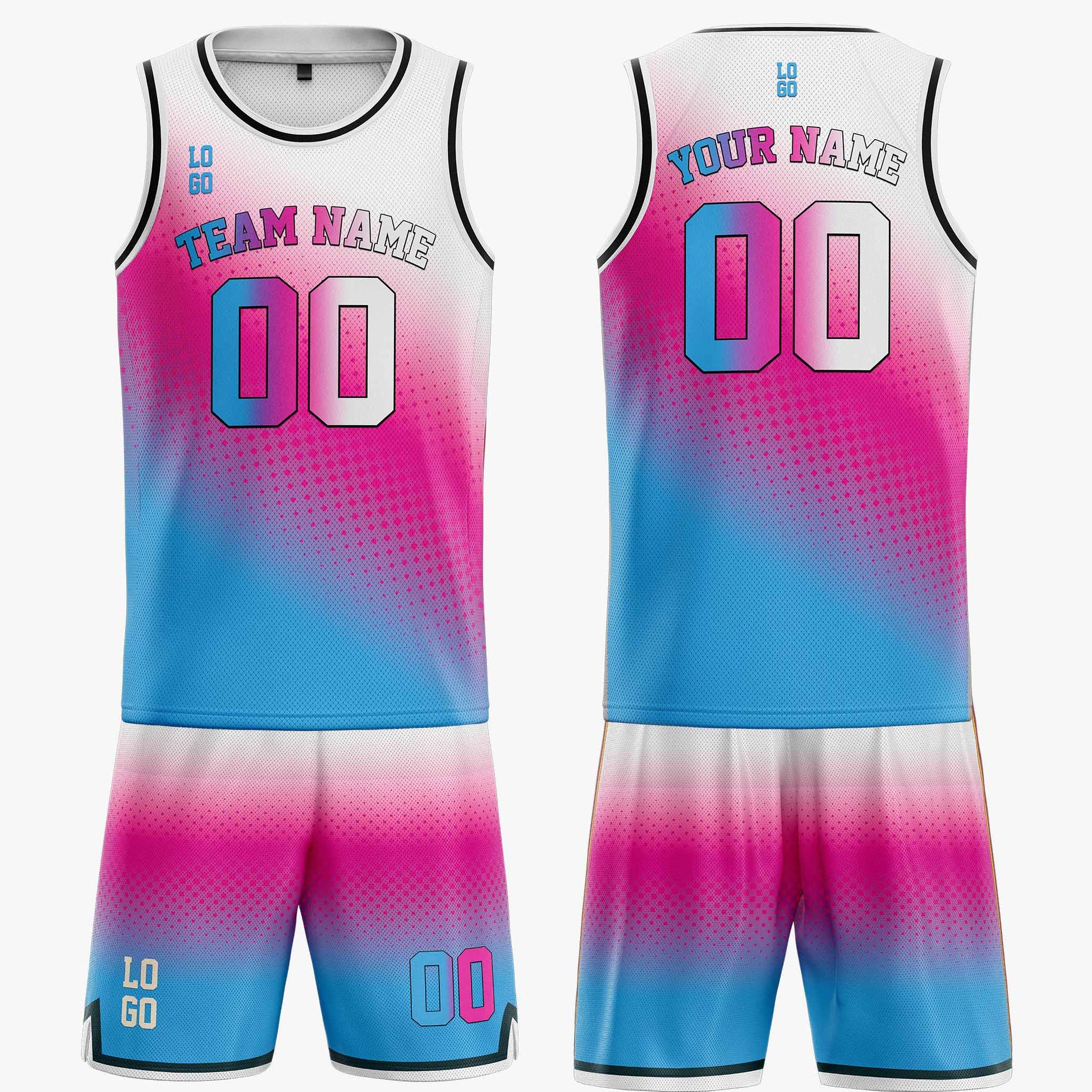 Custom Gradient Basketball Jersey Pink Light Blue and White - Design Your Own