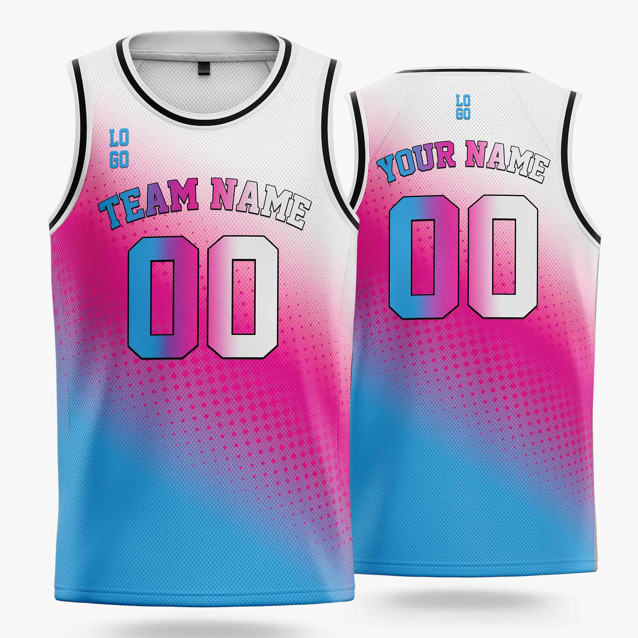 Custom Gradient Basketball Jersey Pink Light Blue and White - Design Your Own