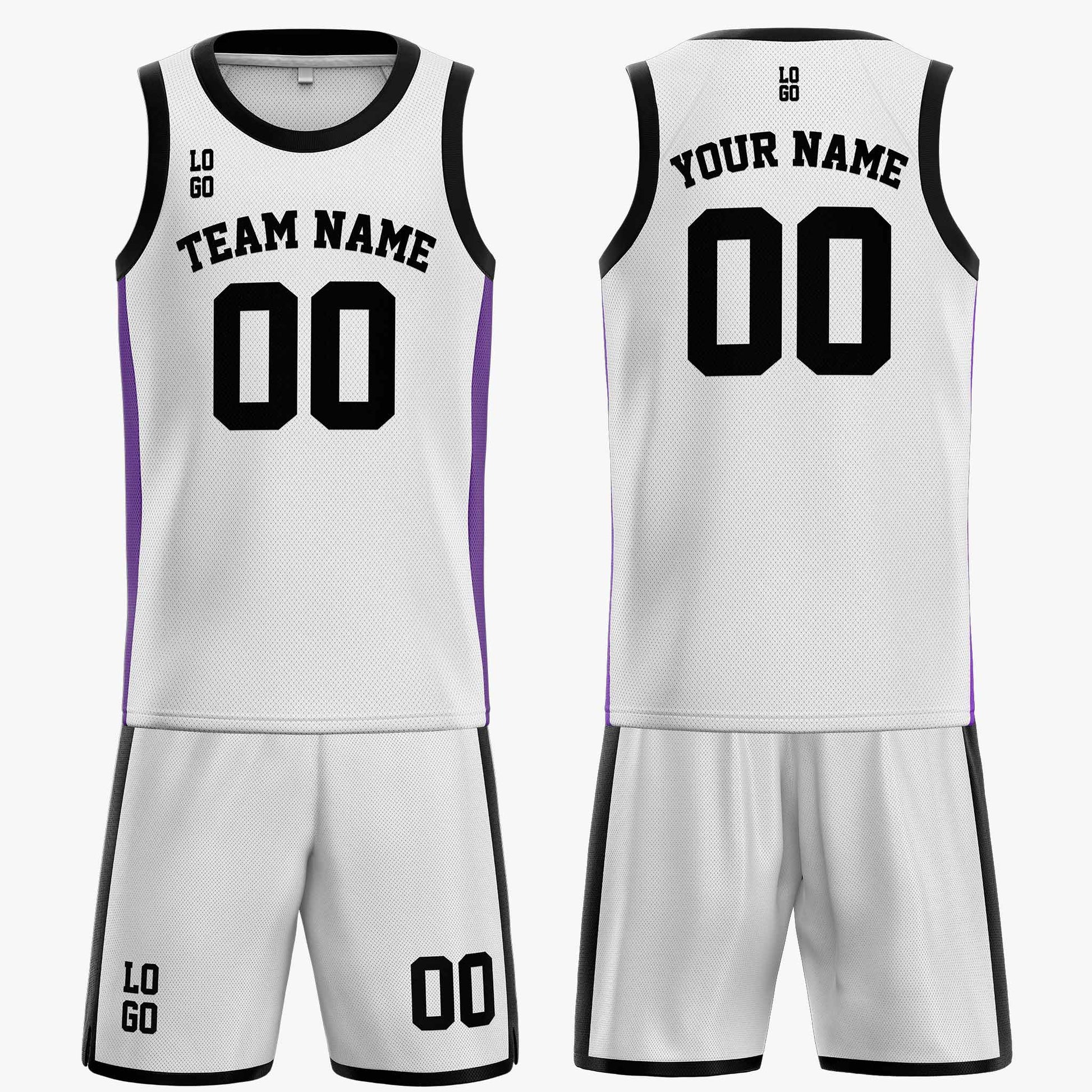 Custom Basketball Jersey White Purple and Black - Design Your Own