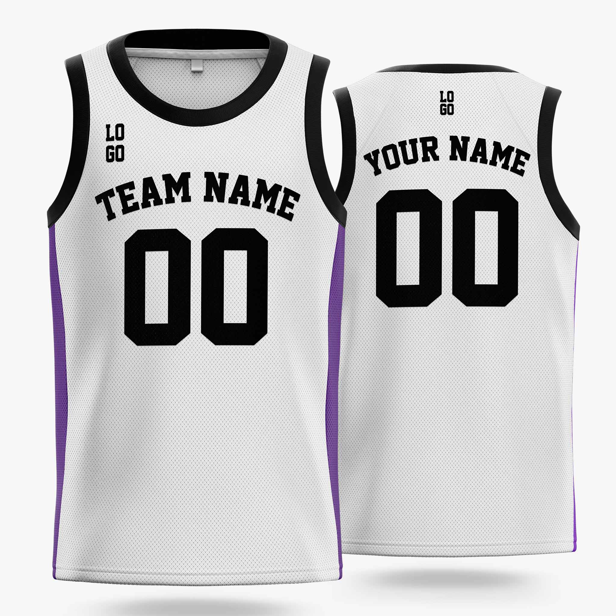 Custom Basketball Jersey White Purple and Black - Design Your Own
