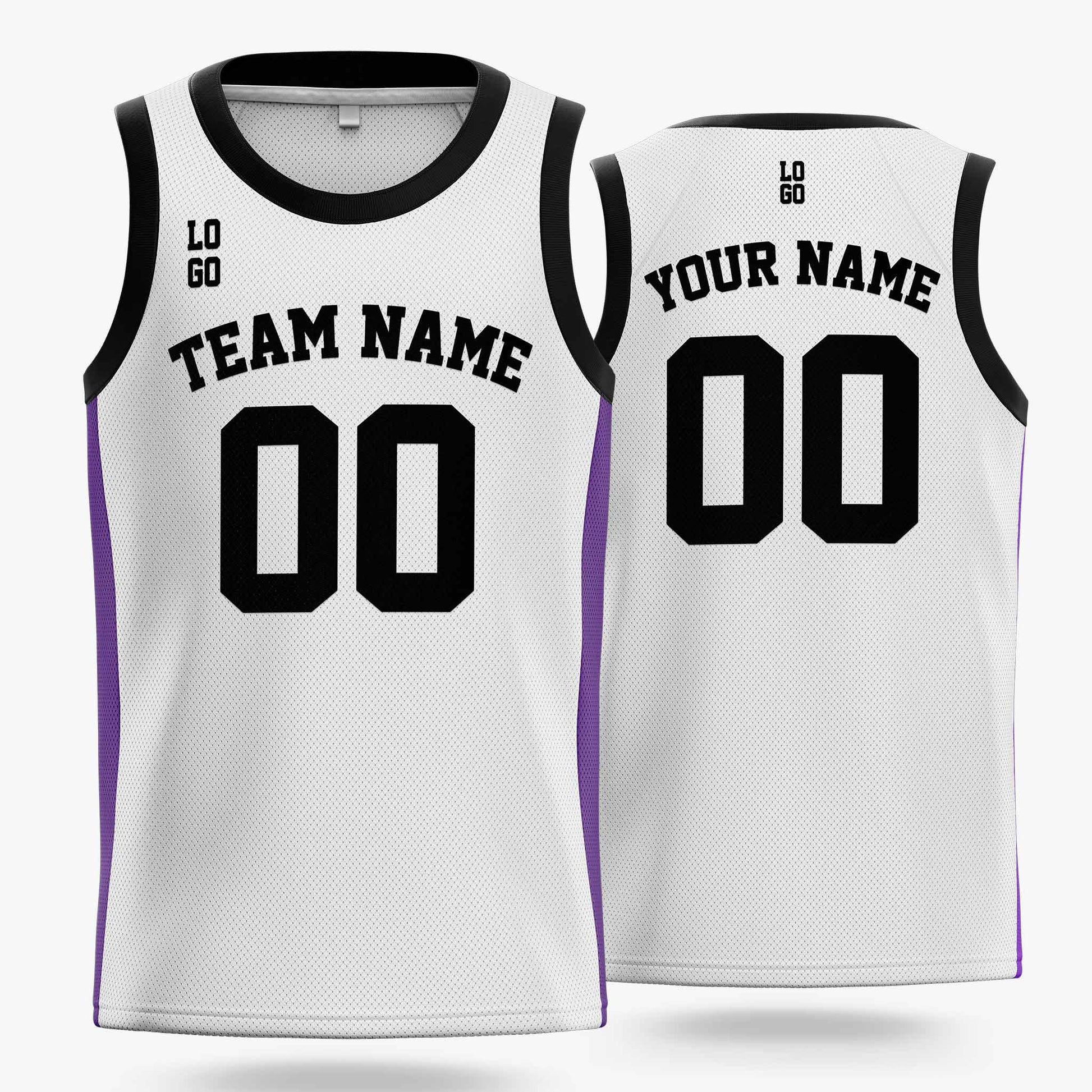 Custom Basketball Jersey White Purple and Black - Design Your Own