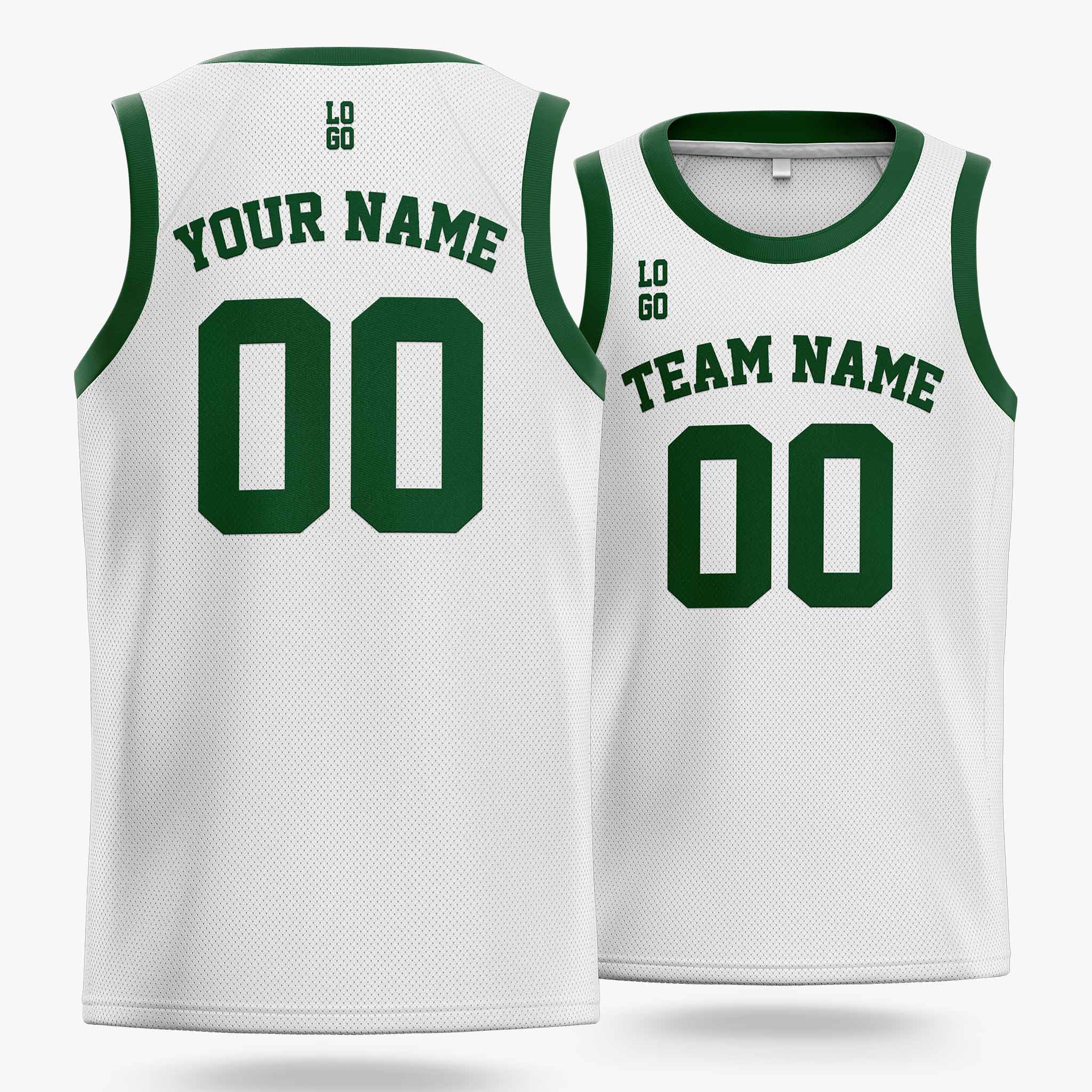 Custom Basketball Jersey White and Dark Green - Design Your Own