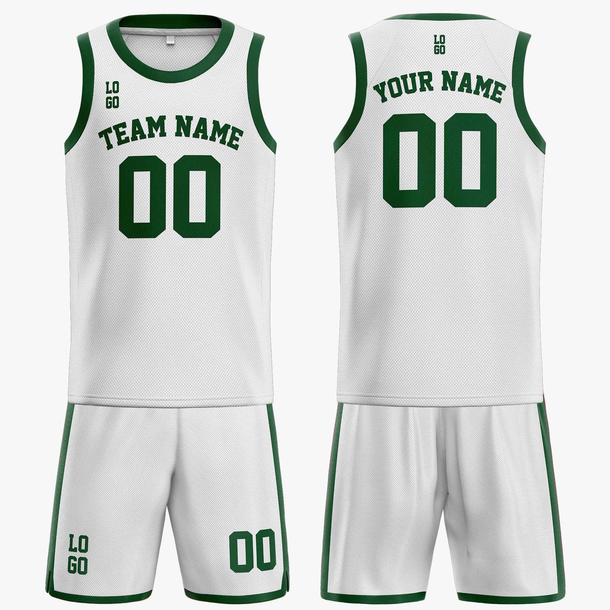 Custom Basketball Jersey White and Dark Green - Design Your Own