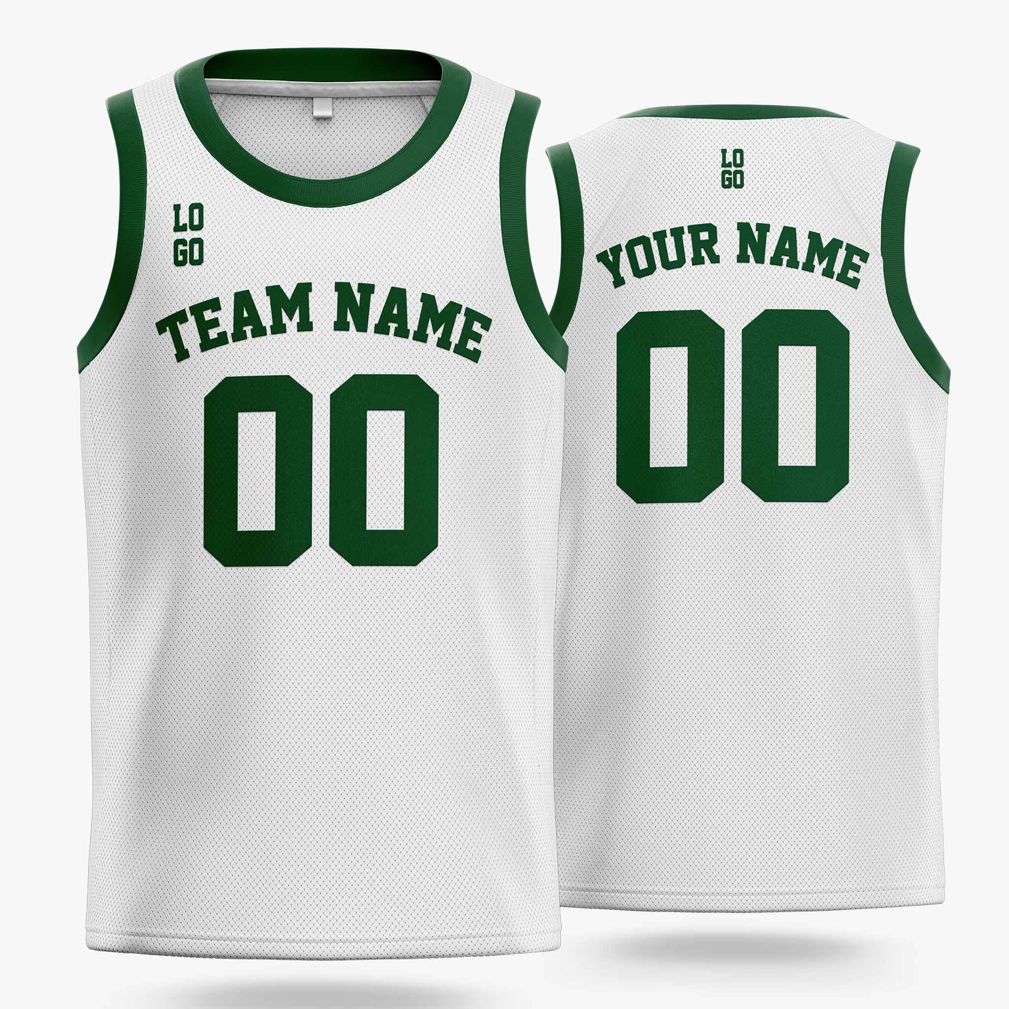 Custom Basketball Jersey White and Dark Green - Design Your Own