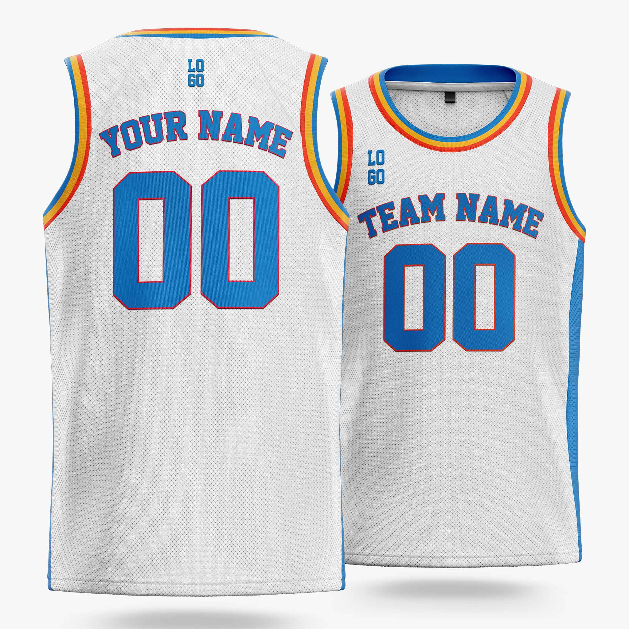 Custom Basketball Jersey White Gold and Blue - Design Your Own