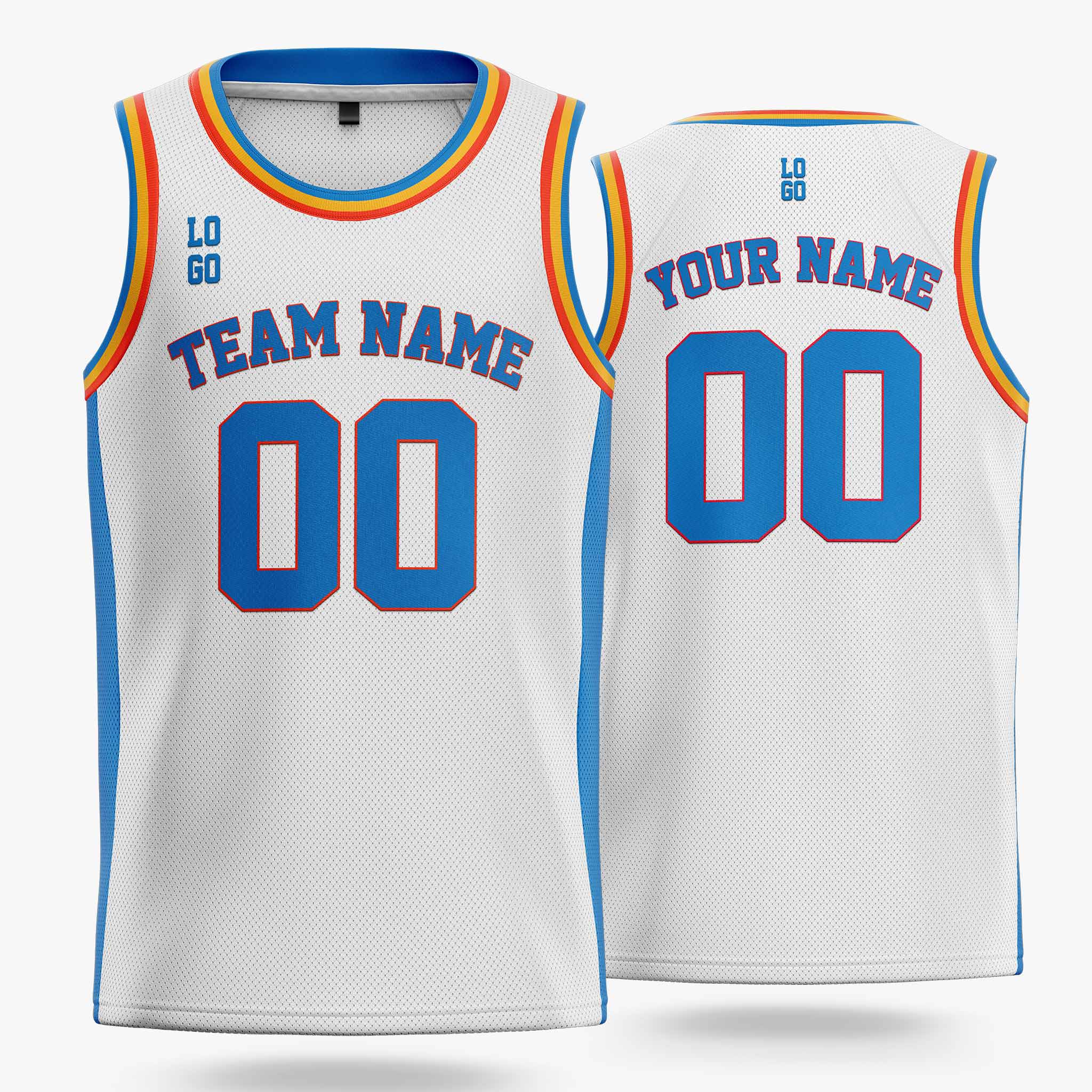 Custom Basketball Jersey White Gold and Blue - Design Your Own
